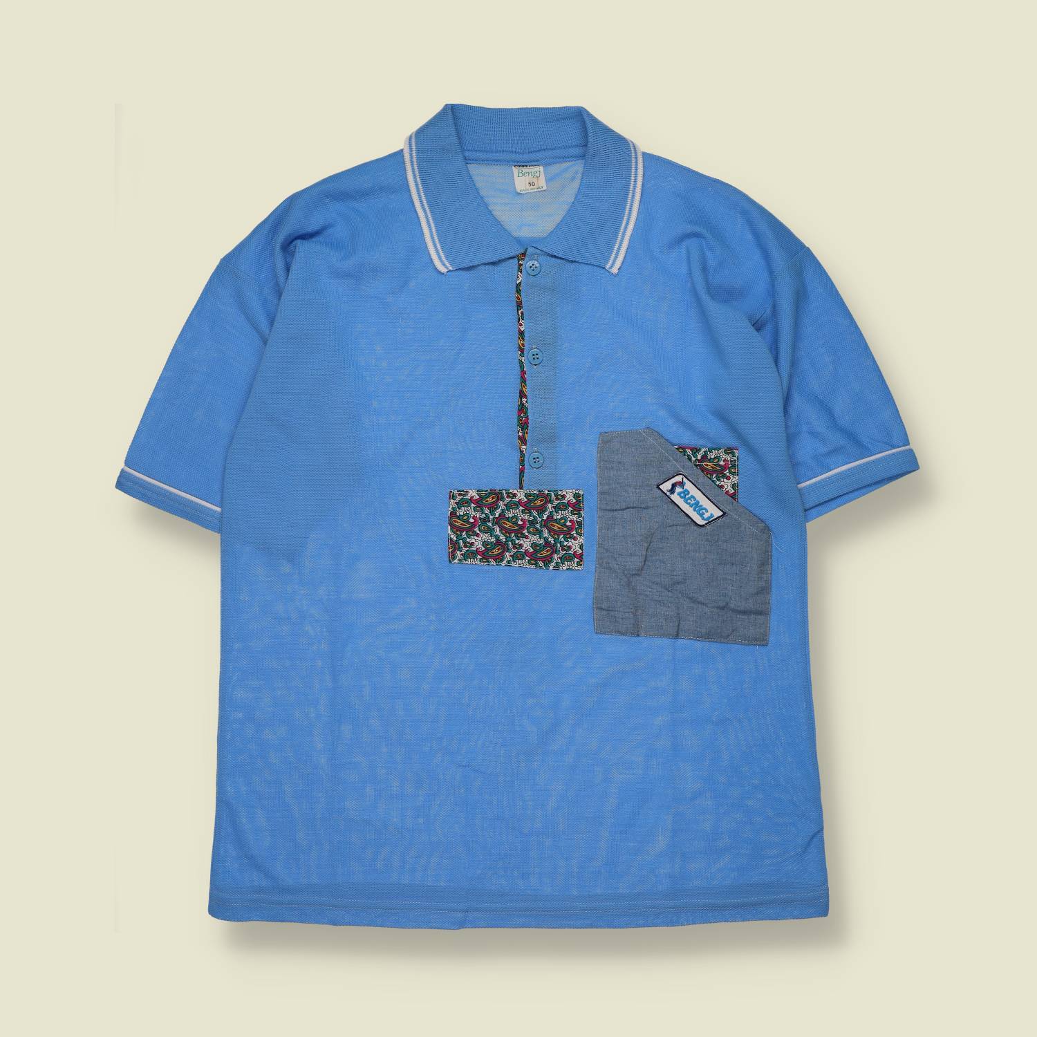 1970s / 1980s | Bengi | Contrast Pocket Polo Shirt | Sky Blue – S