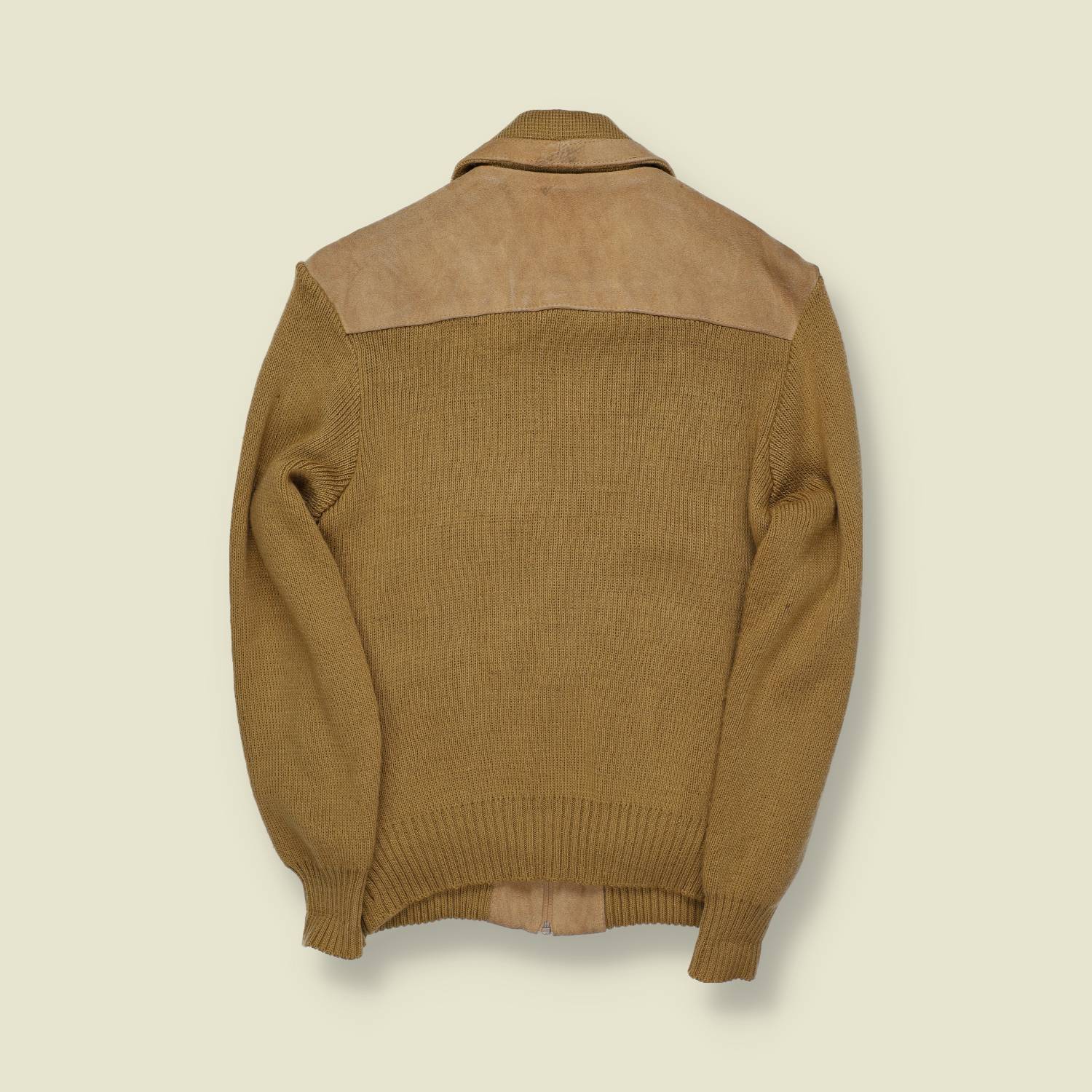 1970s | Split Skin | Leather & Knit Cardigan Jacket | Tan / Tobacco – XS