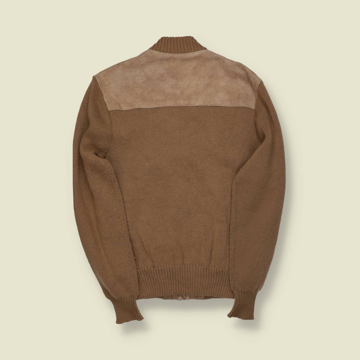 1970s | Sears | Suede Leather & Knit Cardigan Jacket | Made in USA | Tan / Tobacco – S