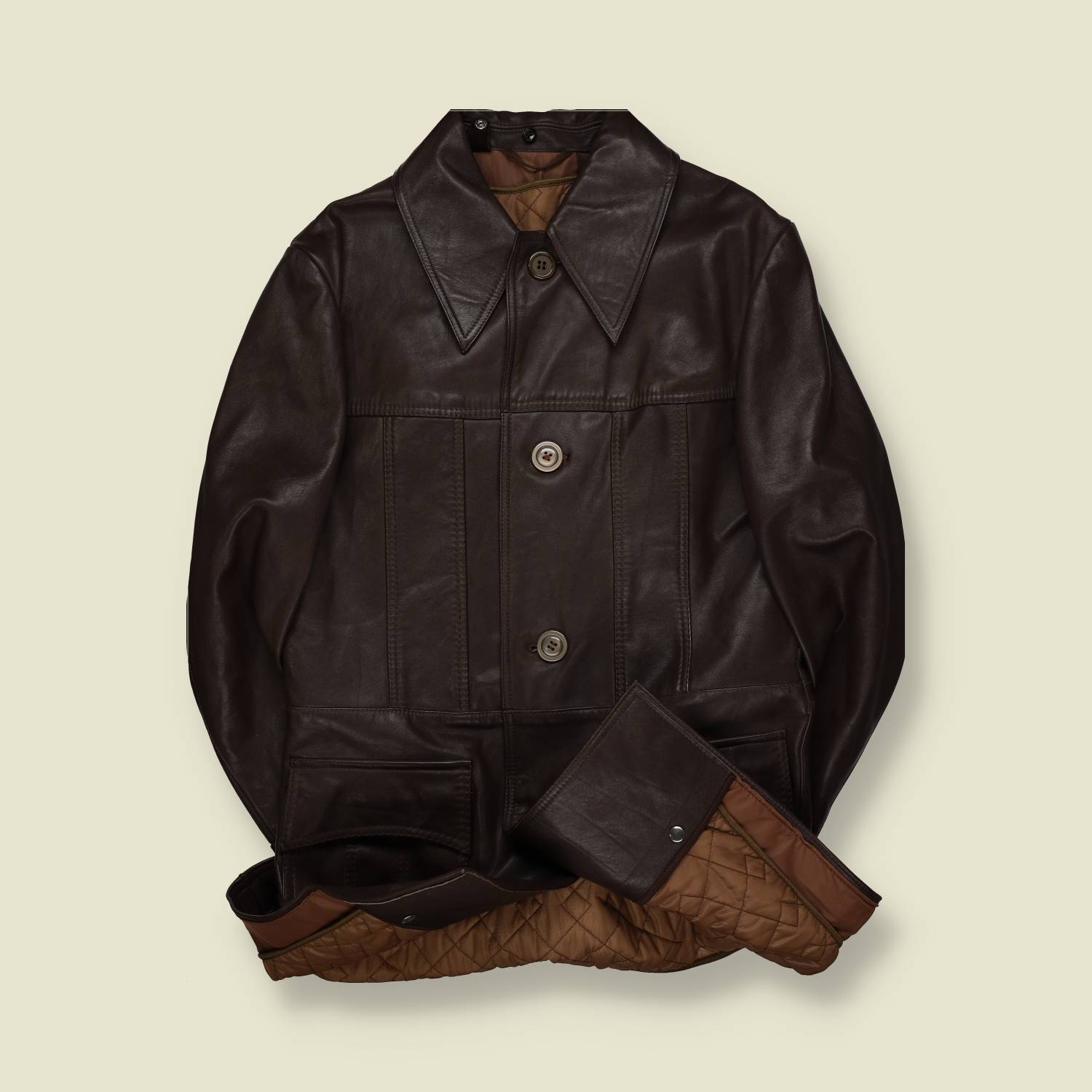 1960s | Leather Workwear Coat | Dark Brown – L