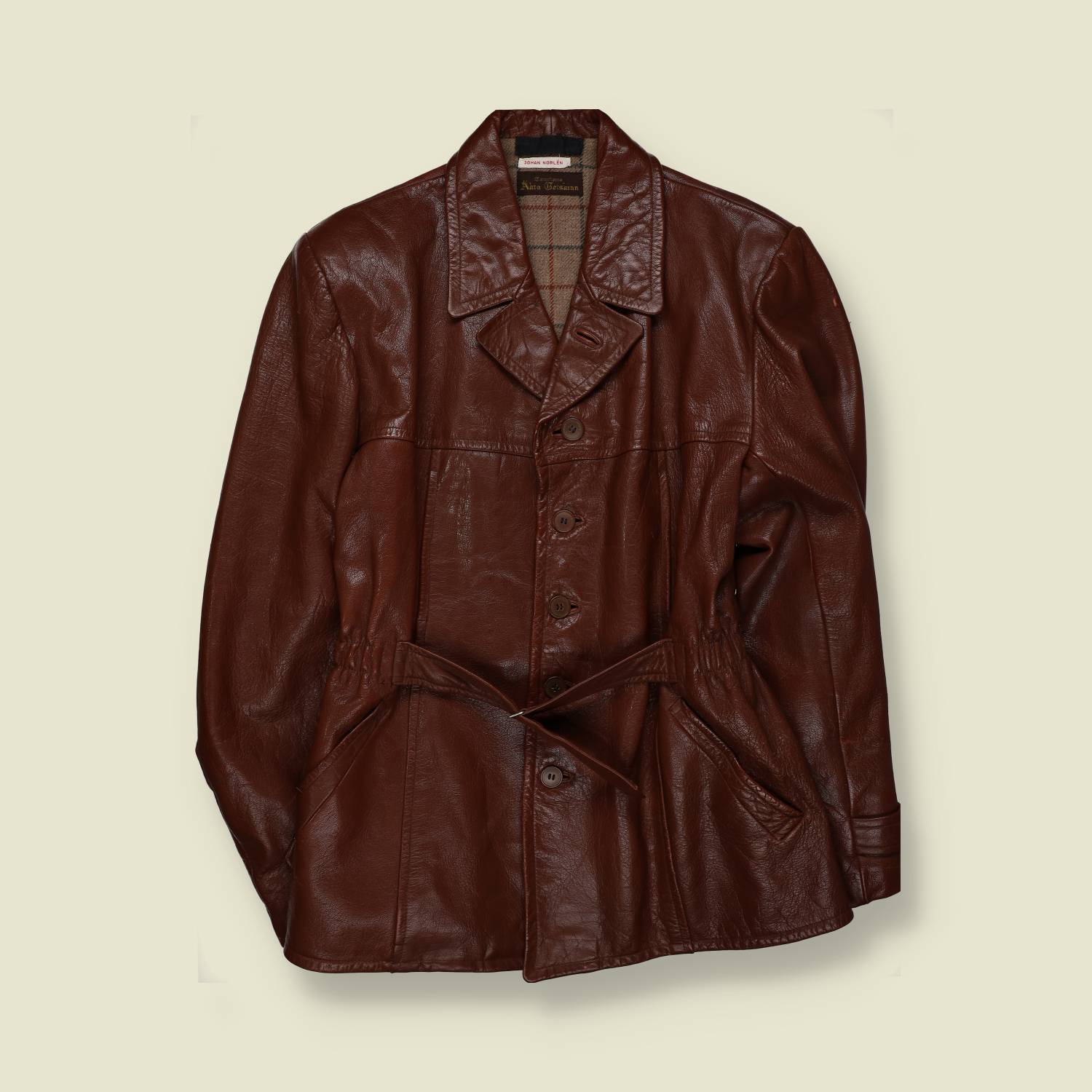 1960s | Leather Belted Workwear Coat | Dark Brown – M