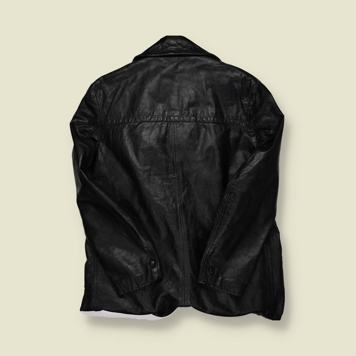 1970s | Genuine Leather | Button Front Leather Coat | Black – XL