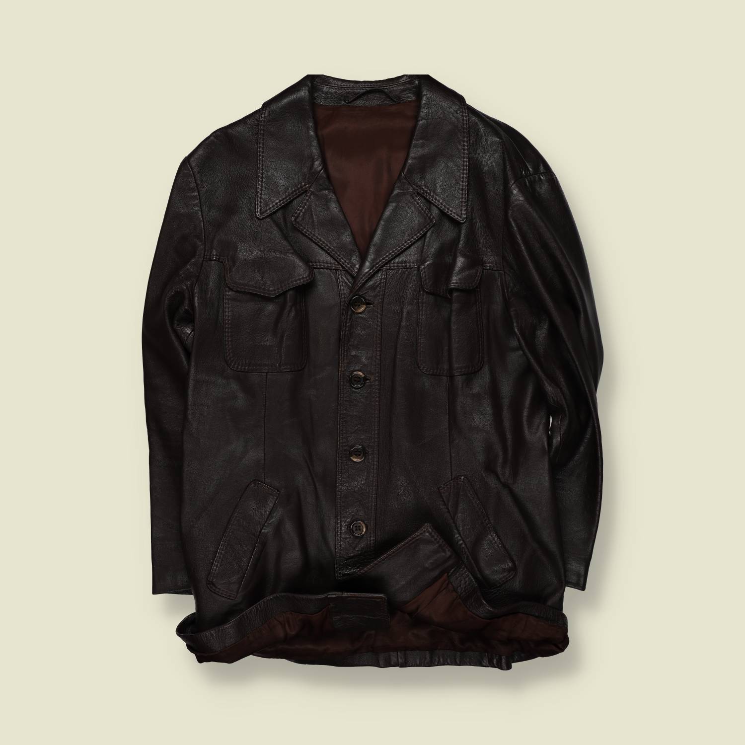 1970s | Leather Blazer Jacket | Dark Brown – XL