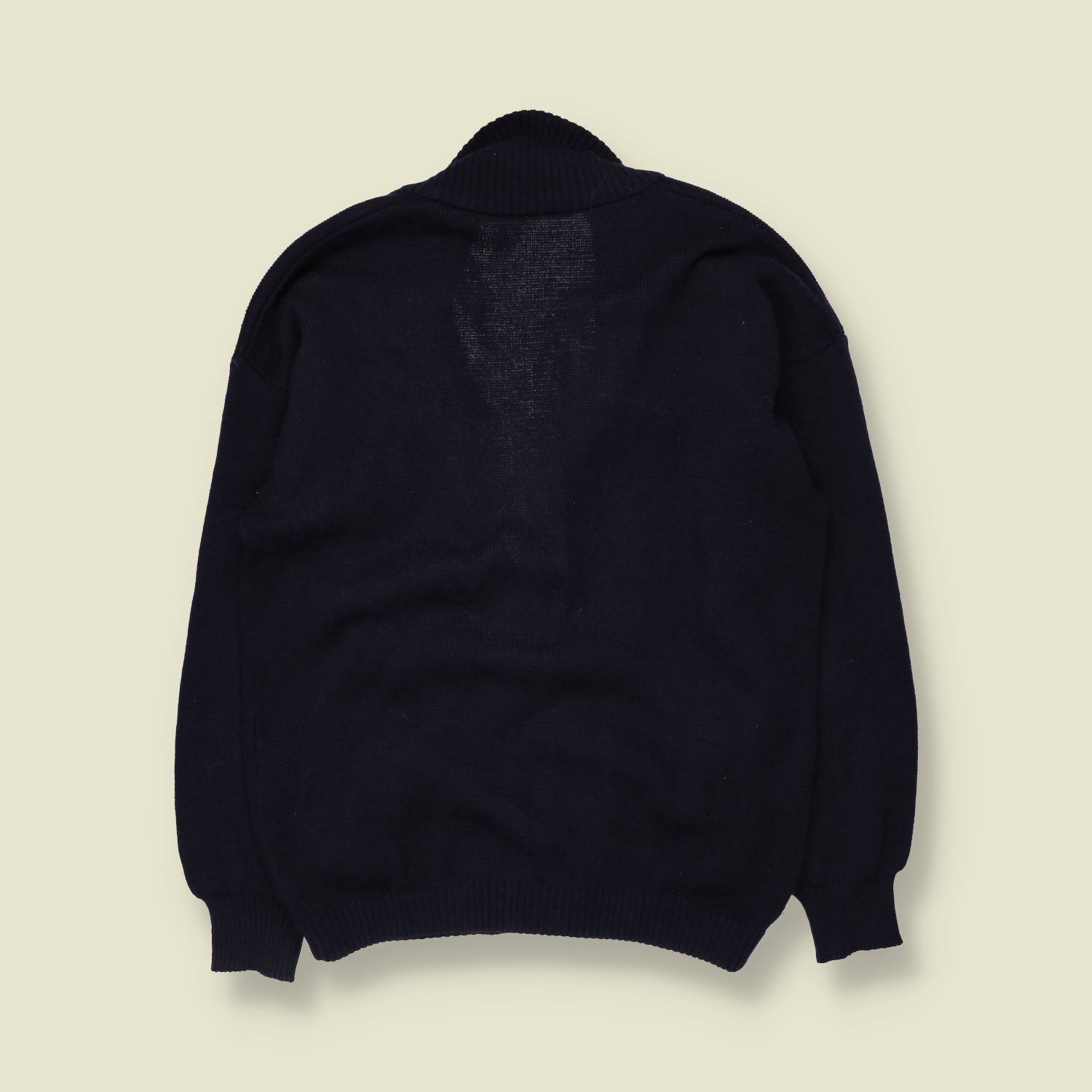 1980s | Wool Acrylic Blend | Shawl Collar Cardigan | Navy - M