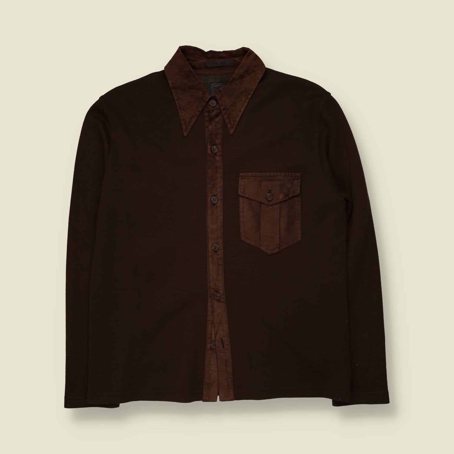 1990s | Wool Acrylic Blend Shirt | Brown - M
