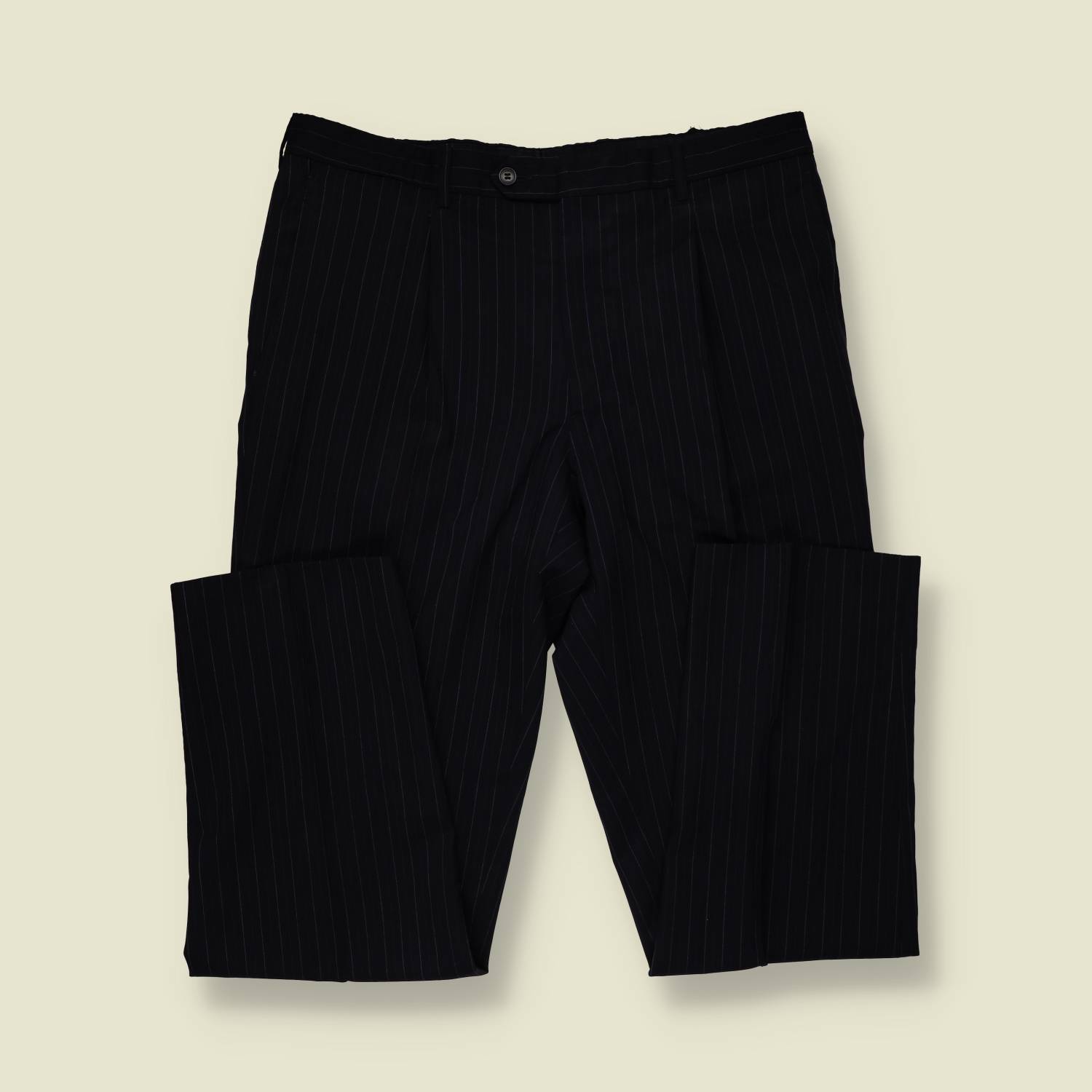 1990s | Three-Button Suit | Navy Pinstripe - M