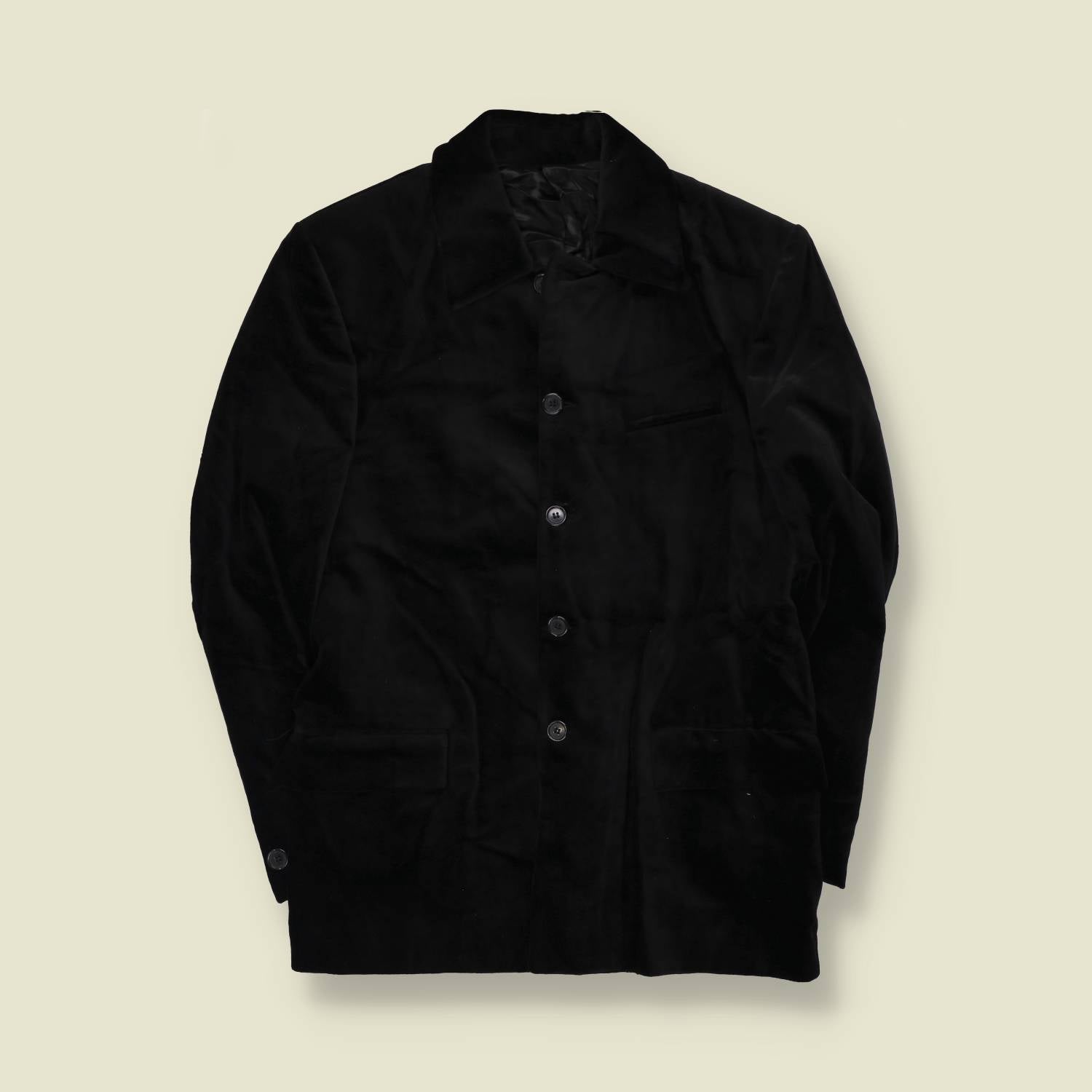 1990s | Four-Button Suit | Black Velvet - S