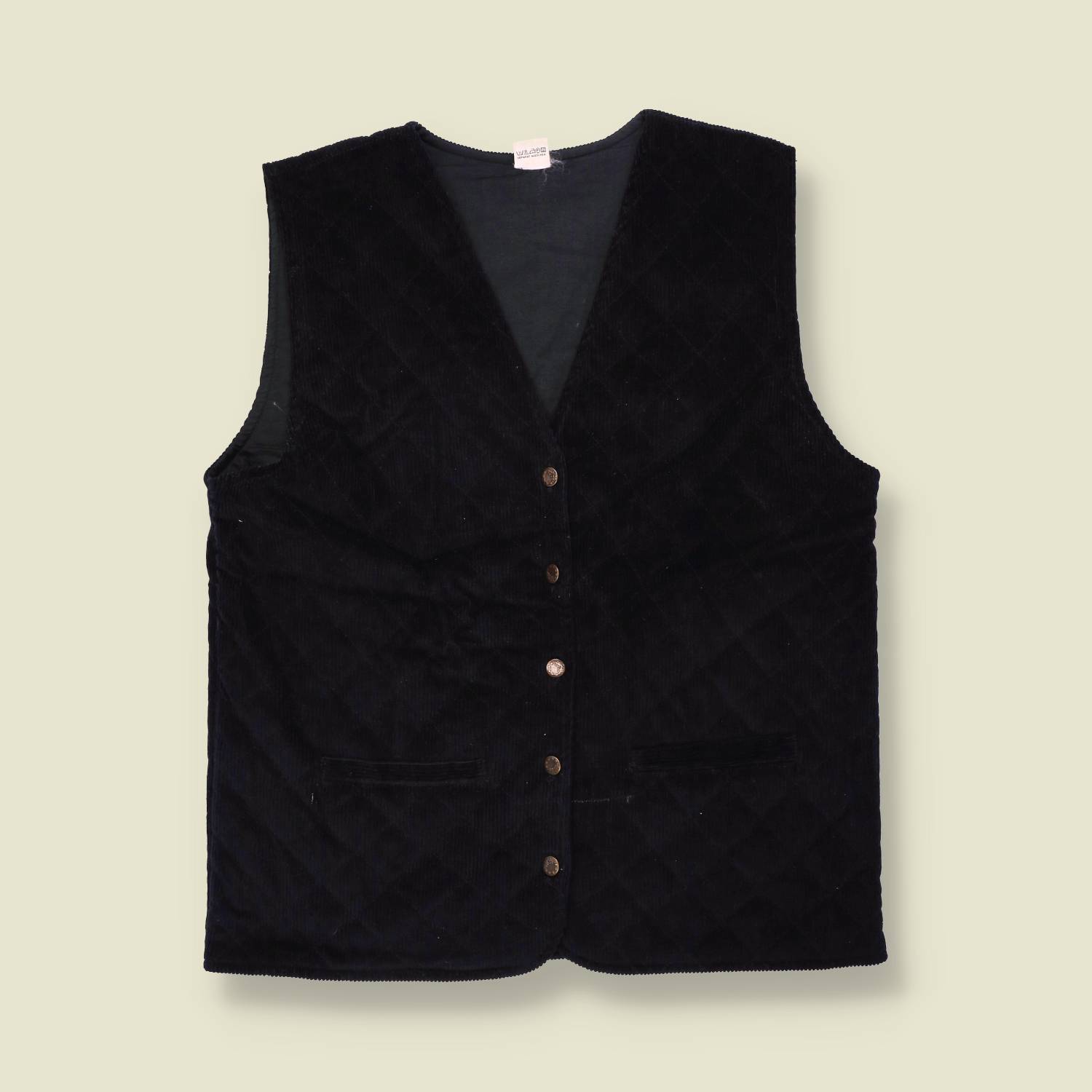 1990s | Padded Corduroy Waistcoat | Navy - L
