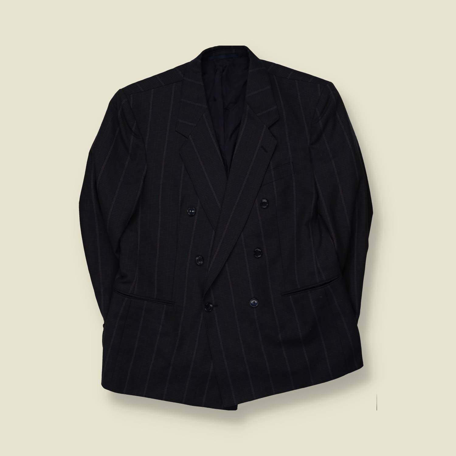 1980s | Three-Button Suit | Navy Pinstripe - M