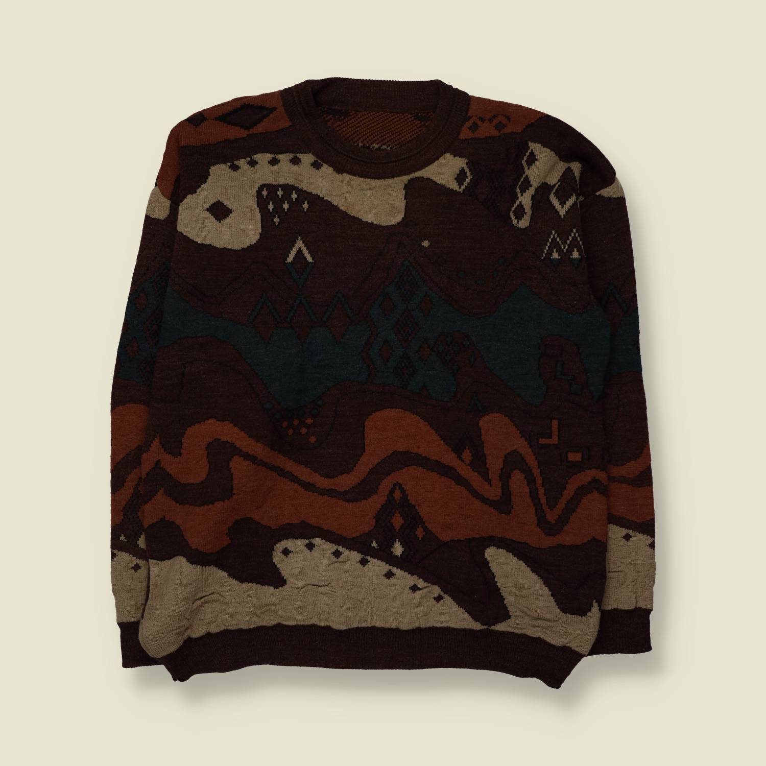 1980s | Knit Jumper | Brown Multicolour - XL