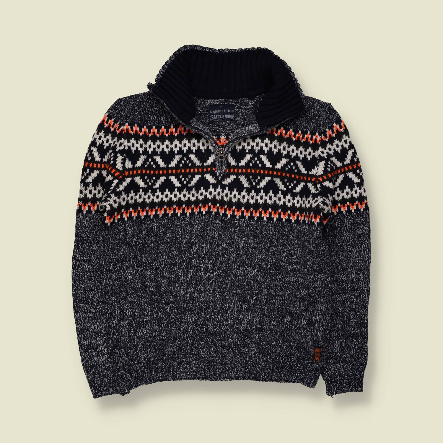 1990s | Angelo Litrico | Quarter-Zip Jumper | Navy Multicolour - M