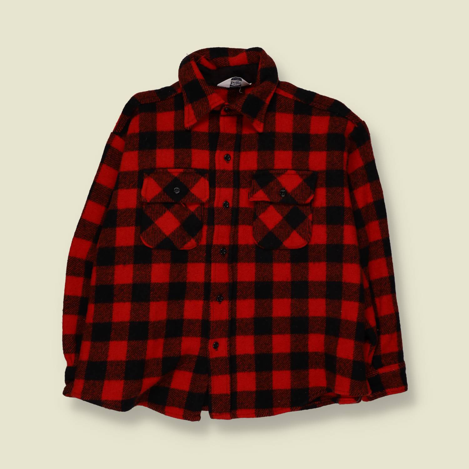 1970s | Leggs | Wool Shirt | Red Black Buffalo Check - L