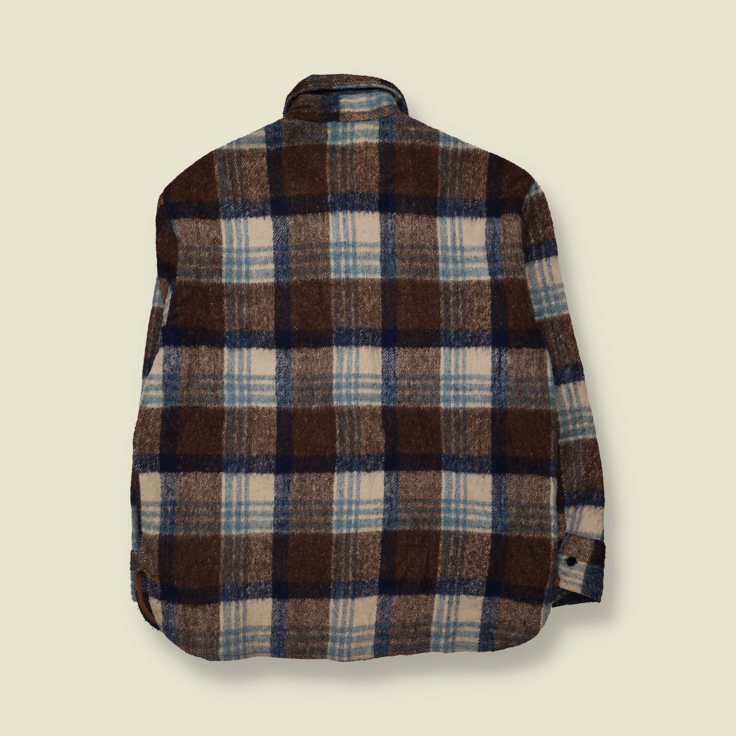 1970s | Bravo | Chunky Wool Shirt | Brown Blue Cream Check - XL