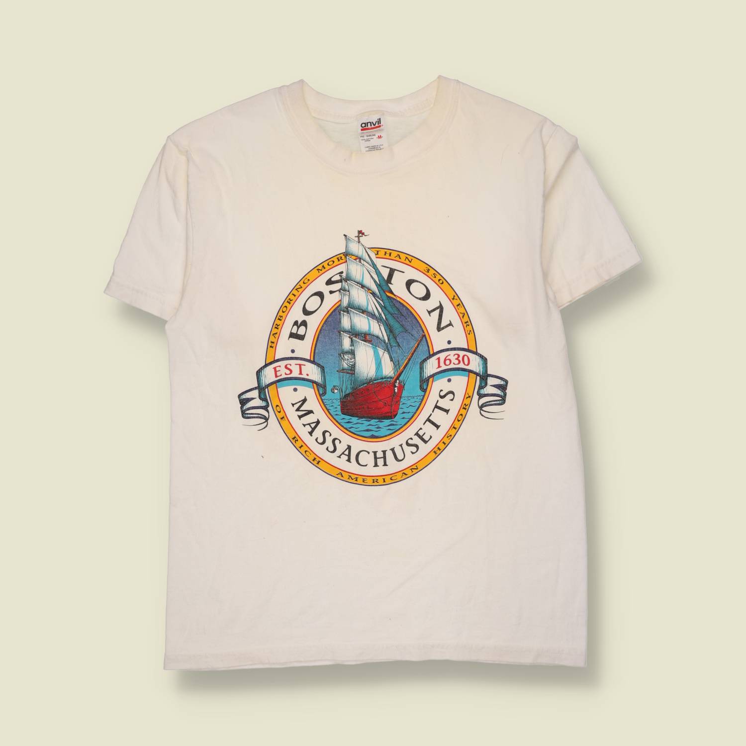 1990s | Anvil | Boston Massachusetts T-Shirt | White - XS