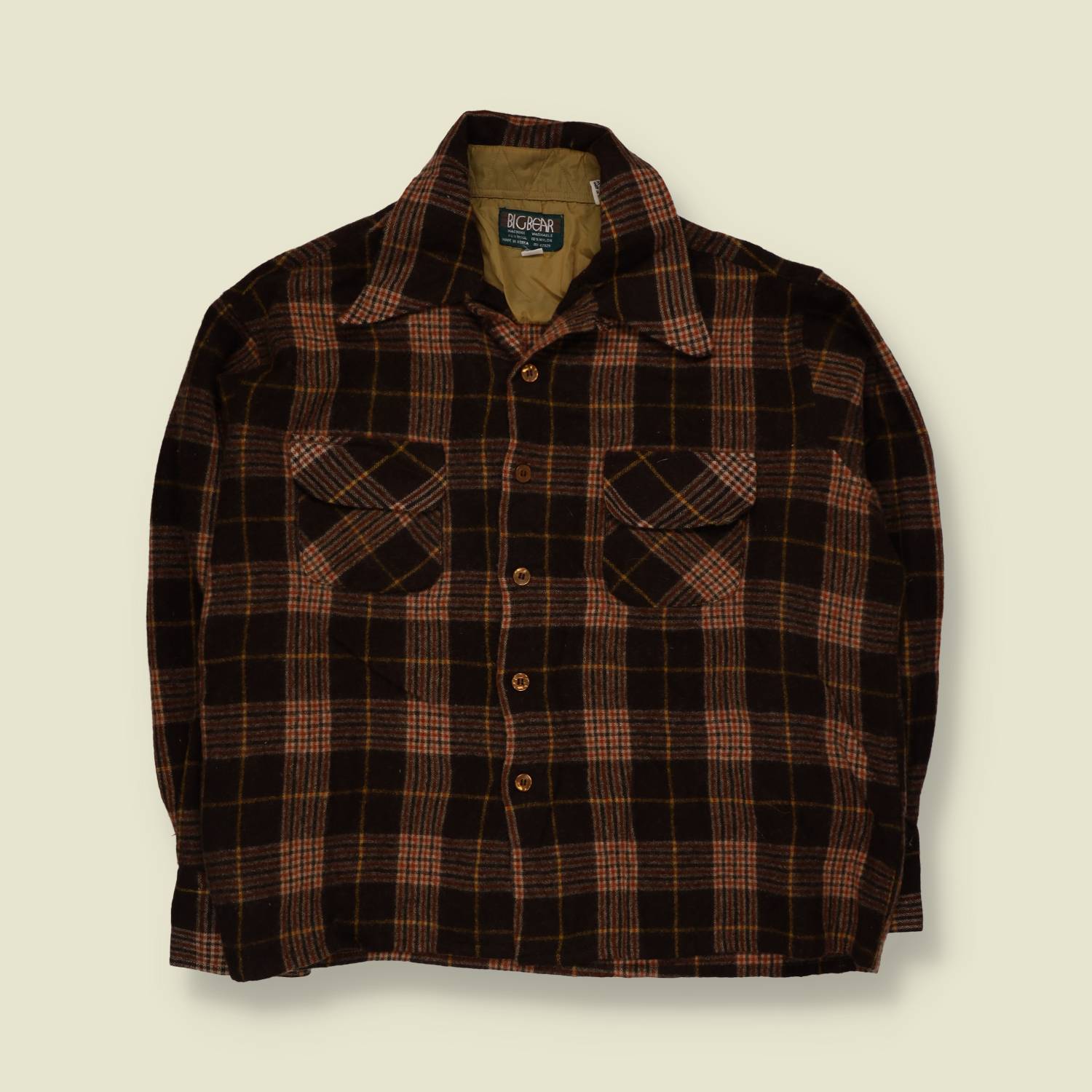 1980s | Big Bear | Shirt | Dark Brown/Rust Plaid - XL