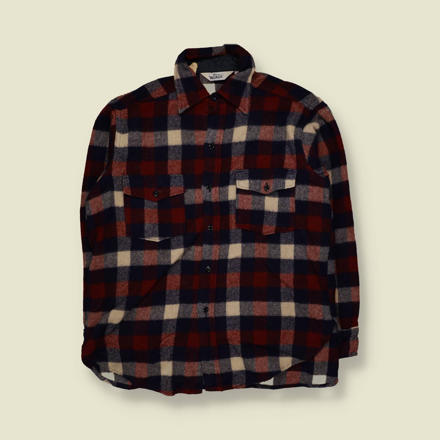 1970s | Woolrich | Shirt | Burgundy/Navy/Cream Plaid | Made in USA - XL