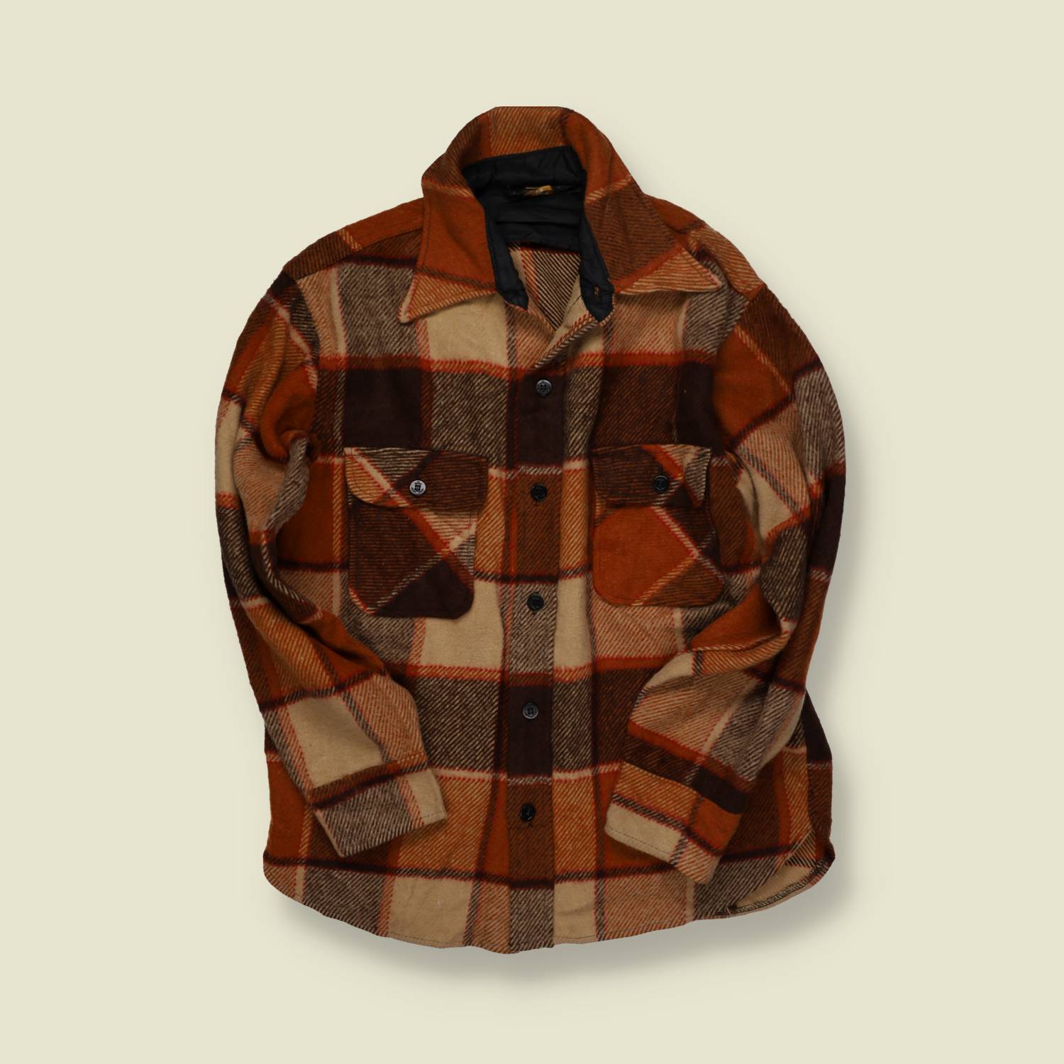 1970s | J.C. Penney | Heavy Wool Outdoor Shirt – Brown/Tan Plaid - S