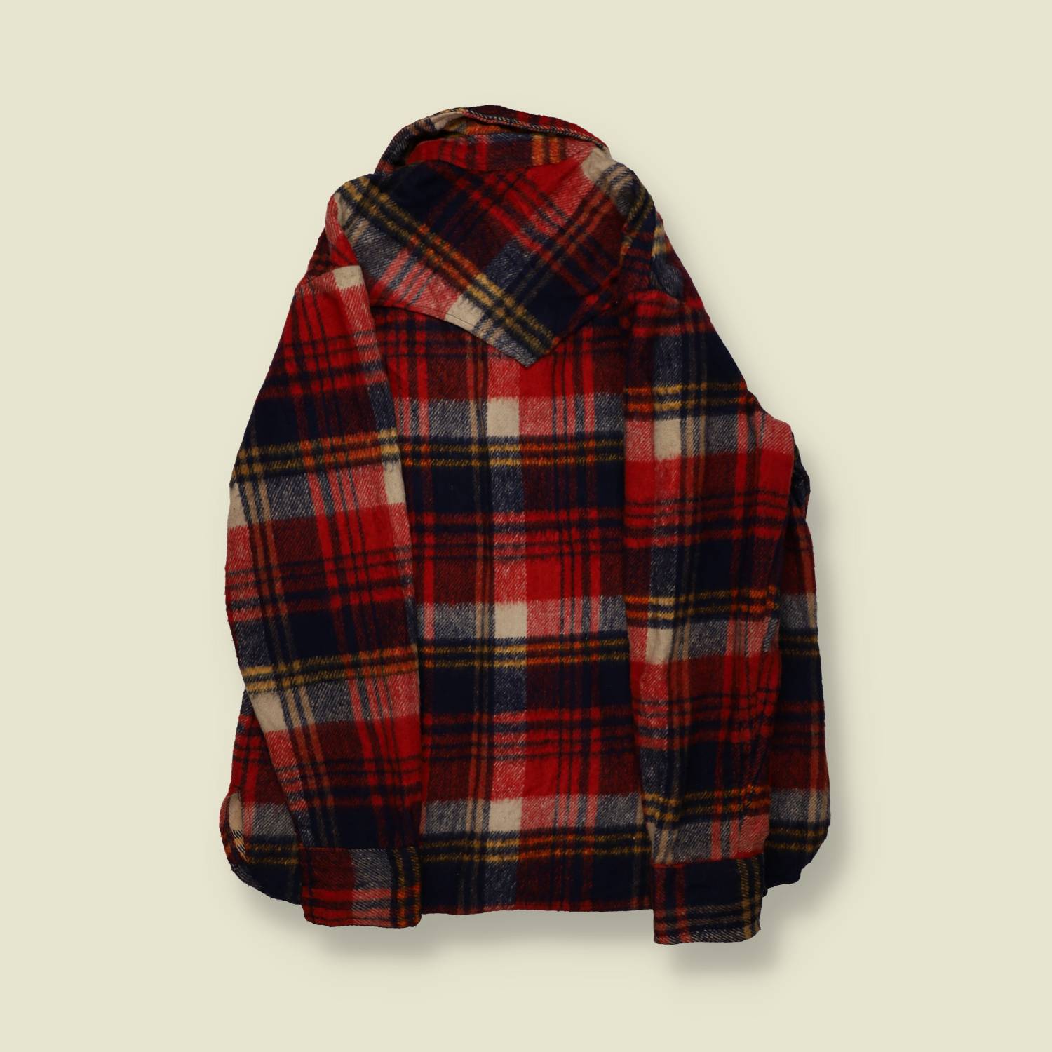 1970s | John Blair | Heavy Wool Outdoor Shirt – Red/Navy Plaid - M