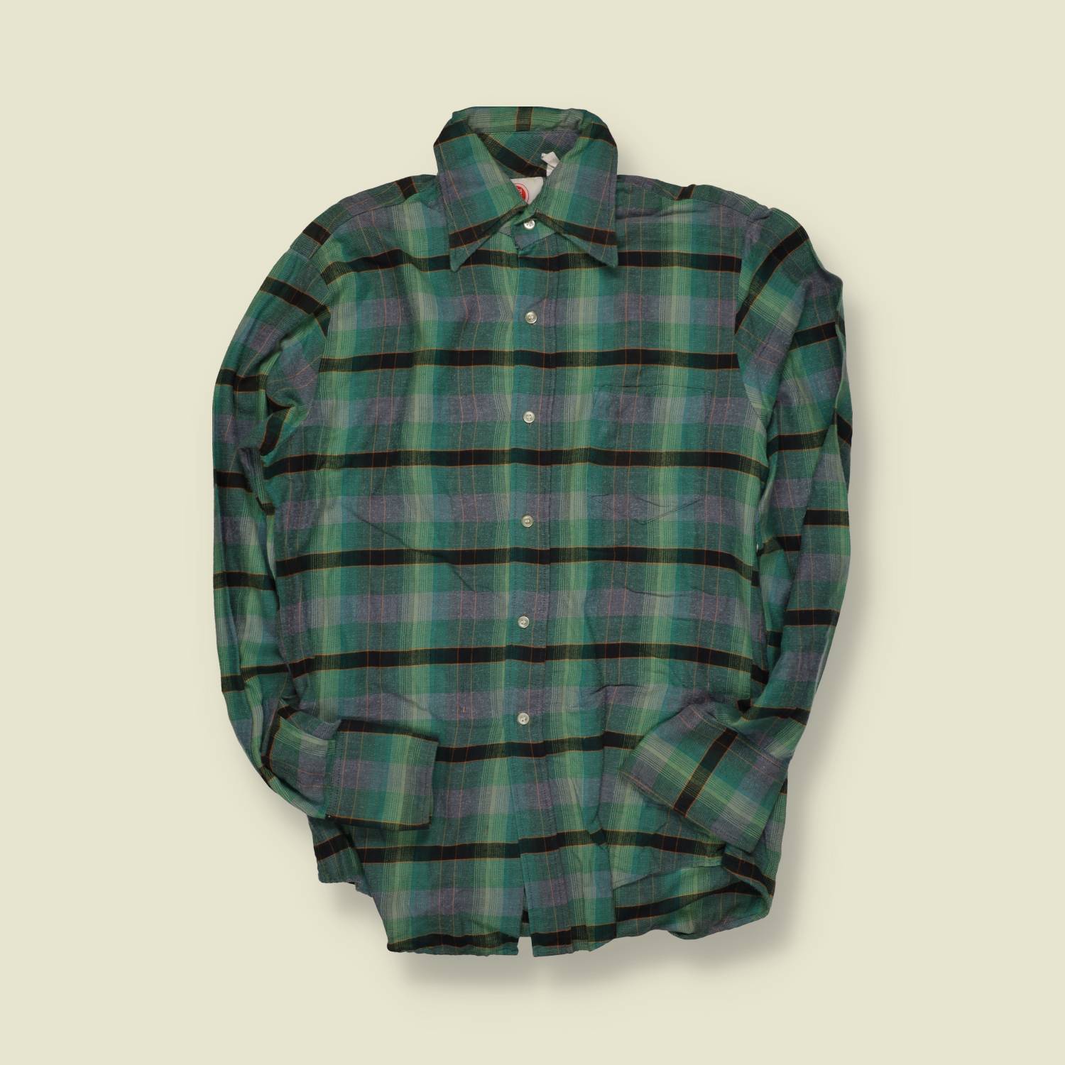 1970s | King’s Road | Brushed Flannel Shirt – Green/Purple Check - S