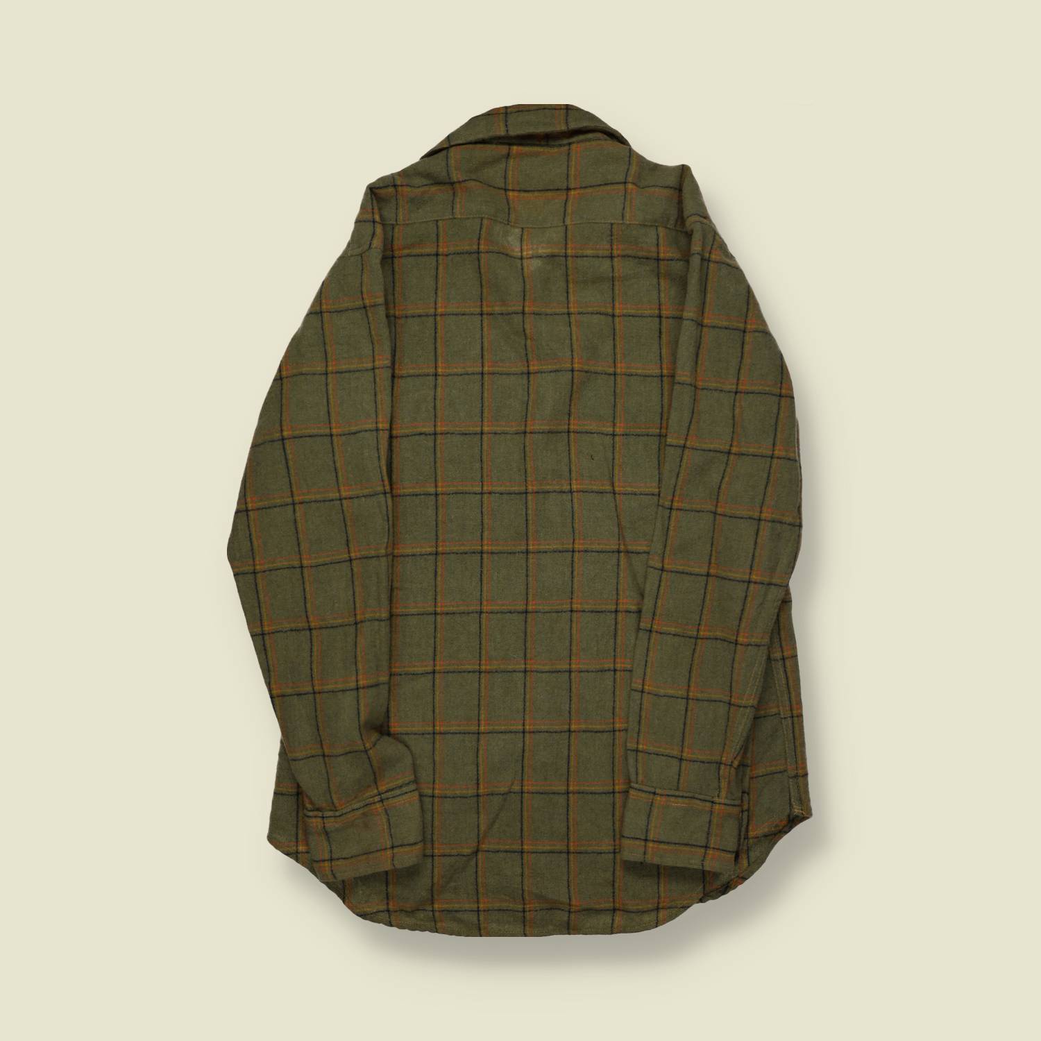 1970s | J.C. Penney | Heavy Flannel Shirt – Olive/Orange Windowpane - S