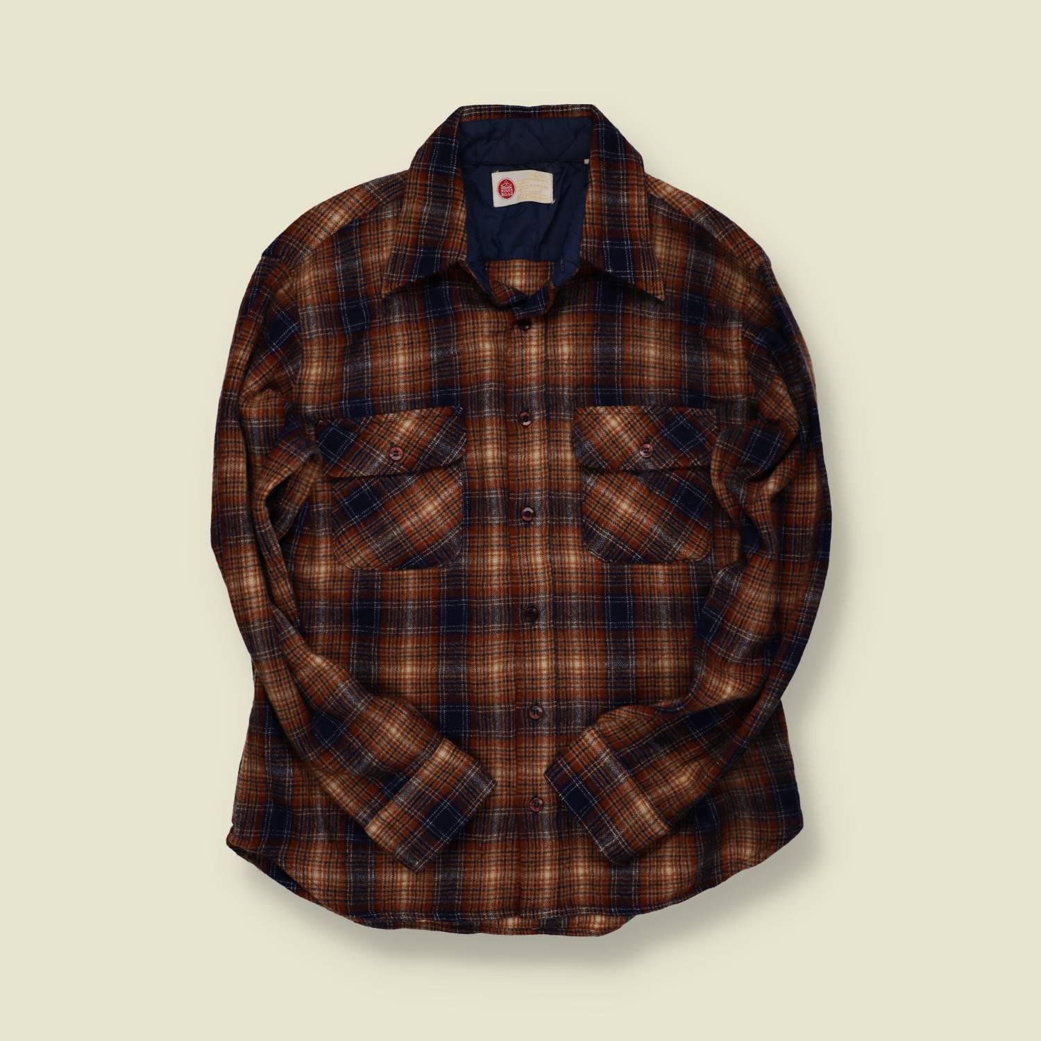 1970s | King’s Road | Heavy Flannel Shirt – Brown/Navy Plaid - M