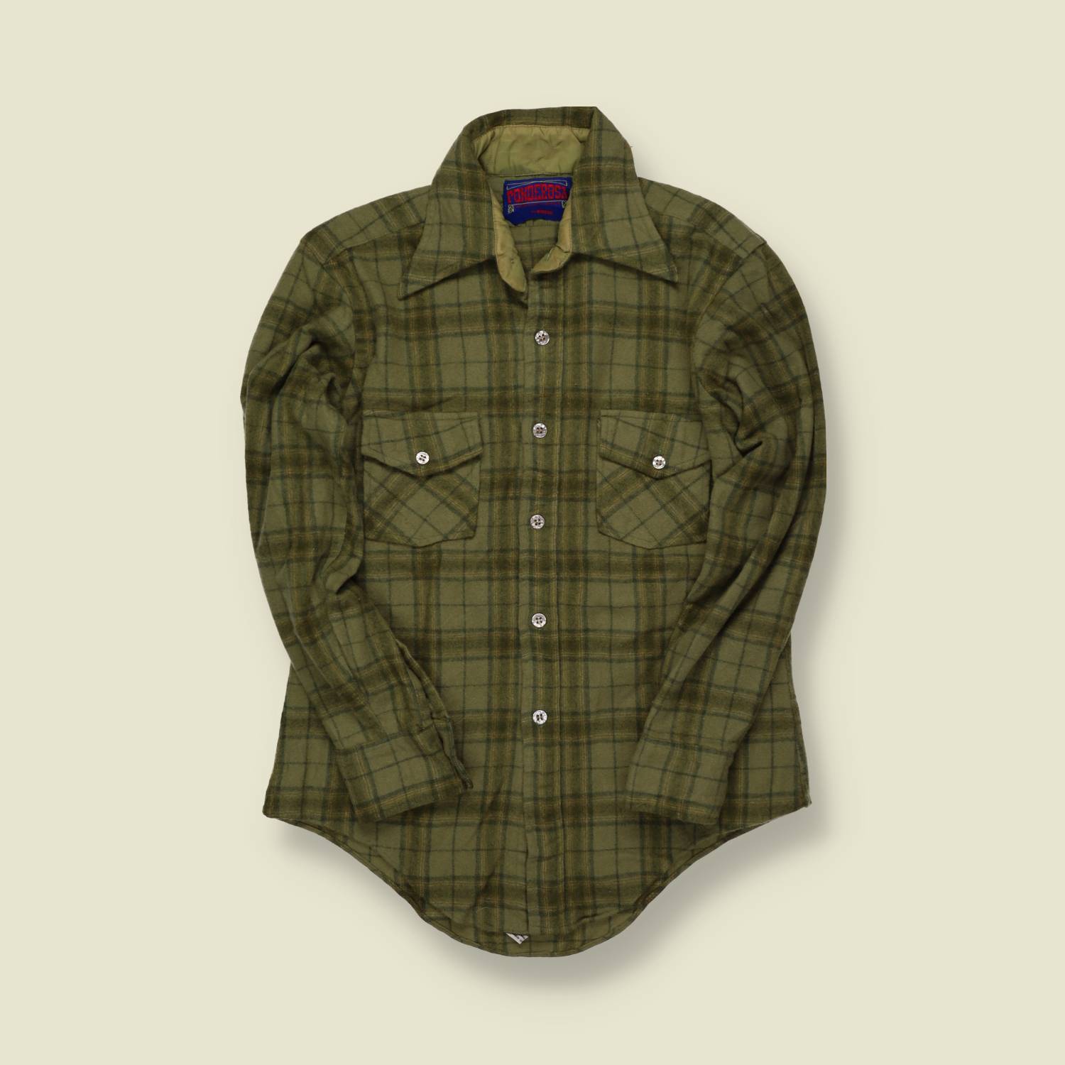 1970s | Ponderosa | Brushed Flannel Shirt – Olive Windowpane - XS