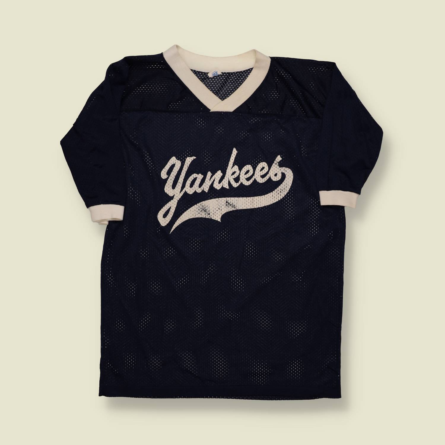 1970s | Artex | Yankees Mesh Jersey – Navy/Cream - S