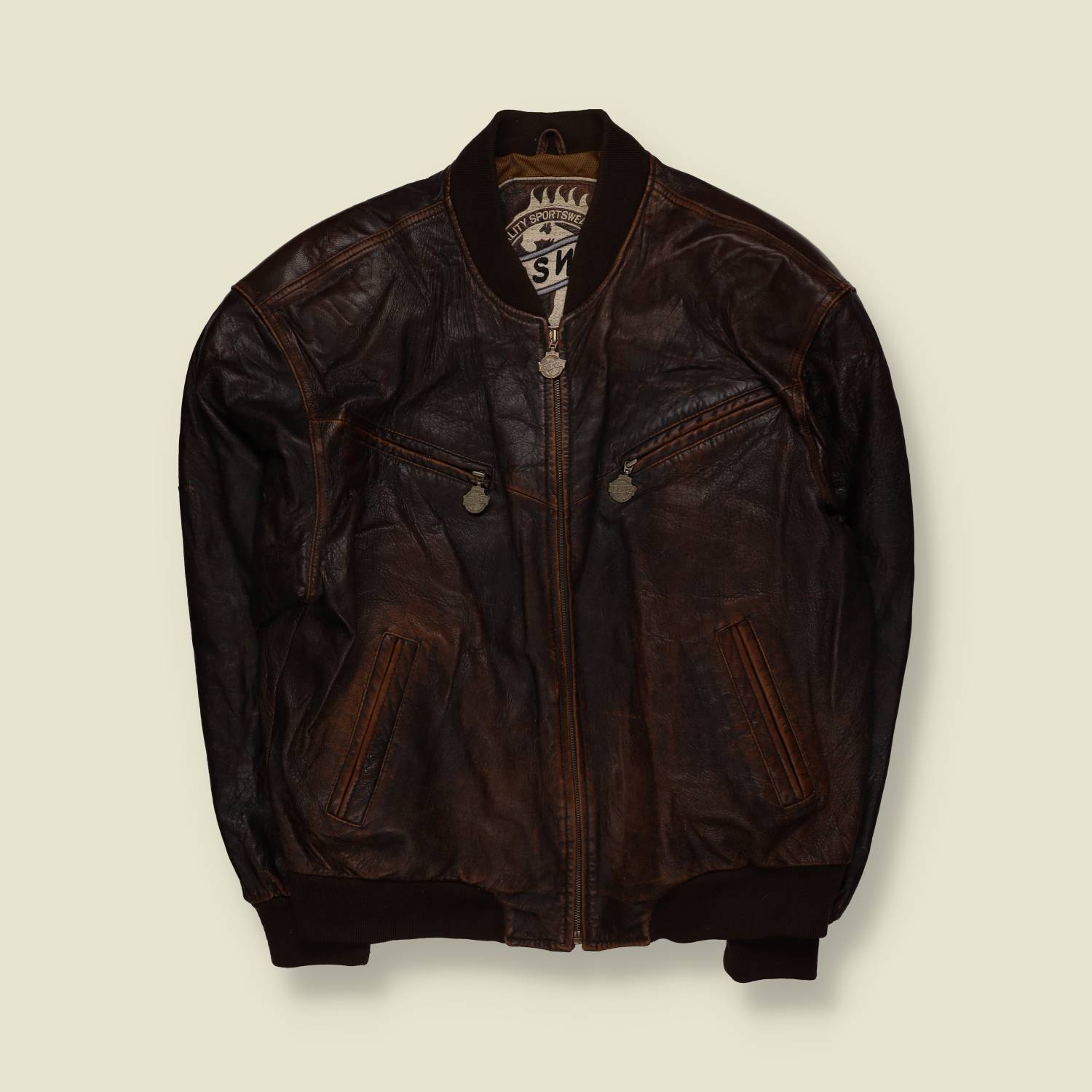 1980s | Leather Flight Jacket | Brown - XL