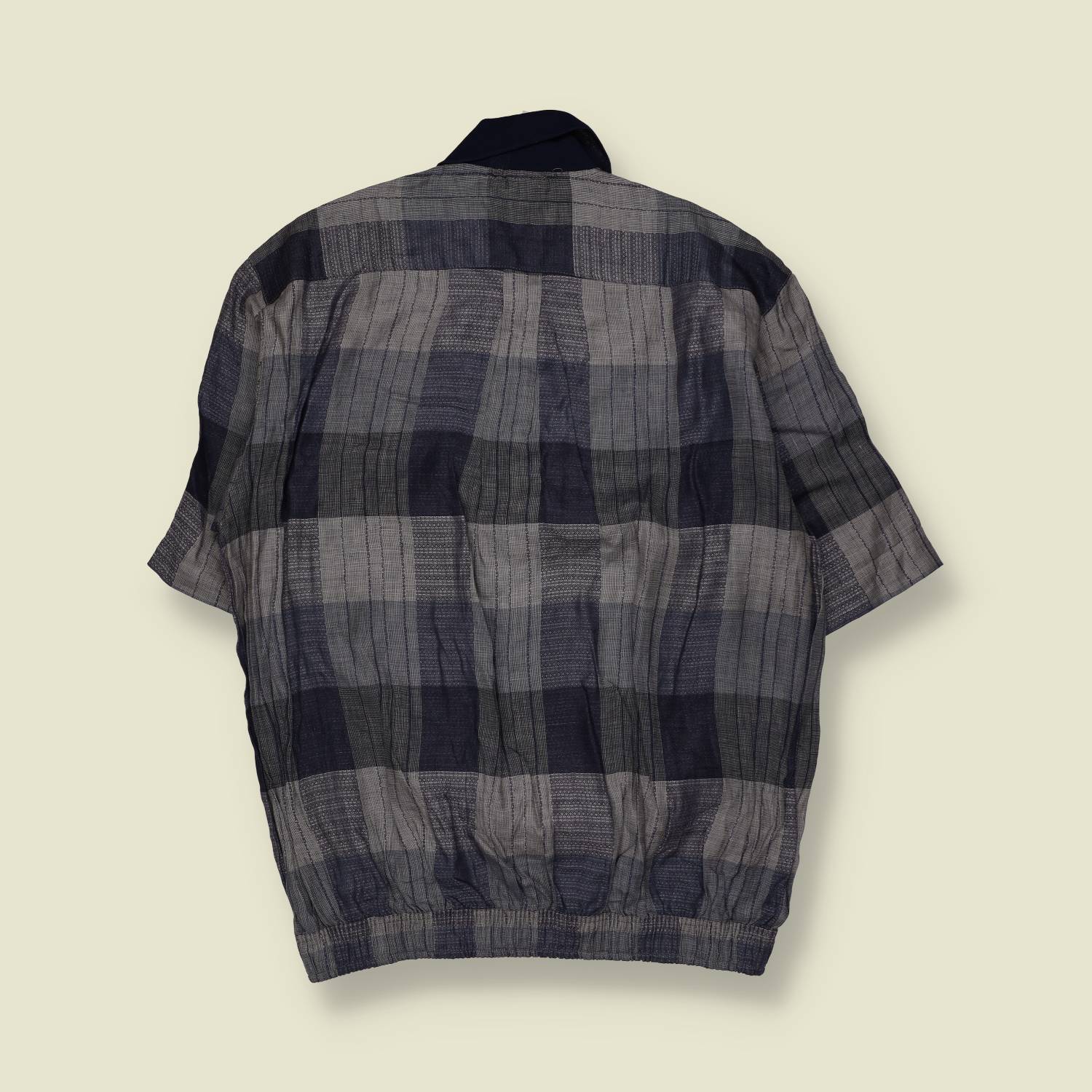 1980s | Puro Lino | Deadstock Linen Polo Shirt | Blue & Grey Check - L