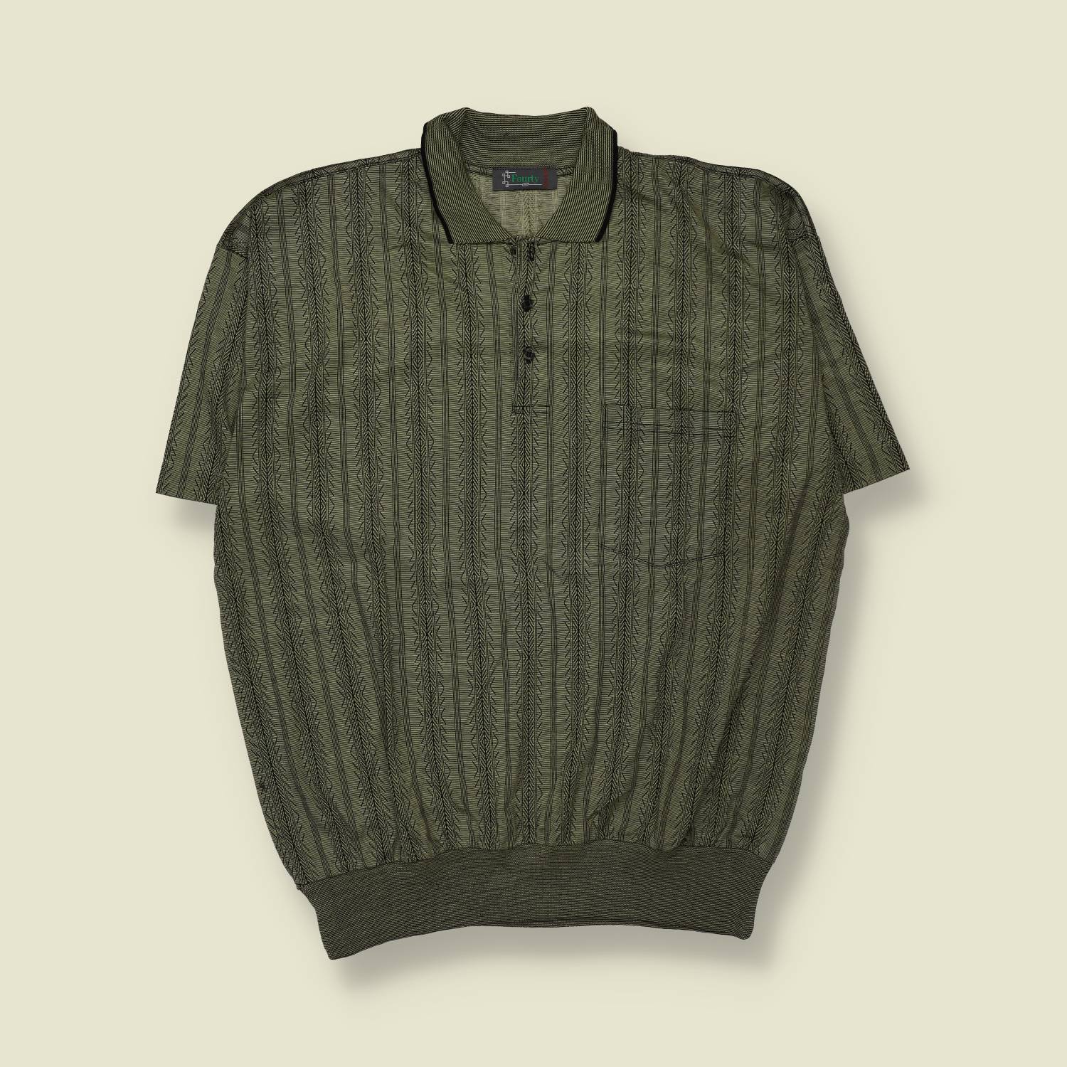 1980s | Founty Made In Italy | Knit Polo Shirt | Olive Green - XXL