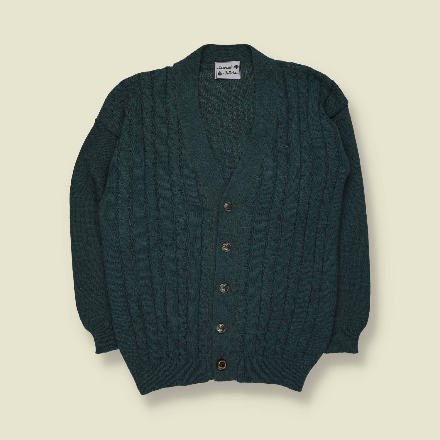 1980s | Hand Made Collection | Cable Knit Cardigan | Teal - M