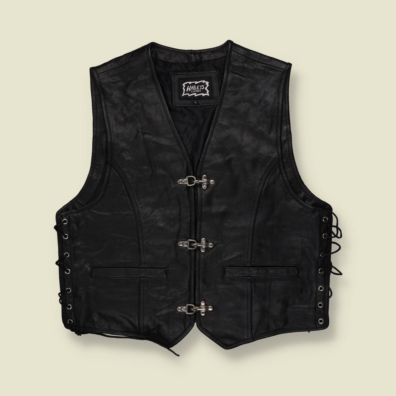 1990s | Hale 15 | Leather Biker Vest | Black - L