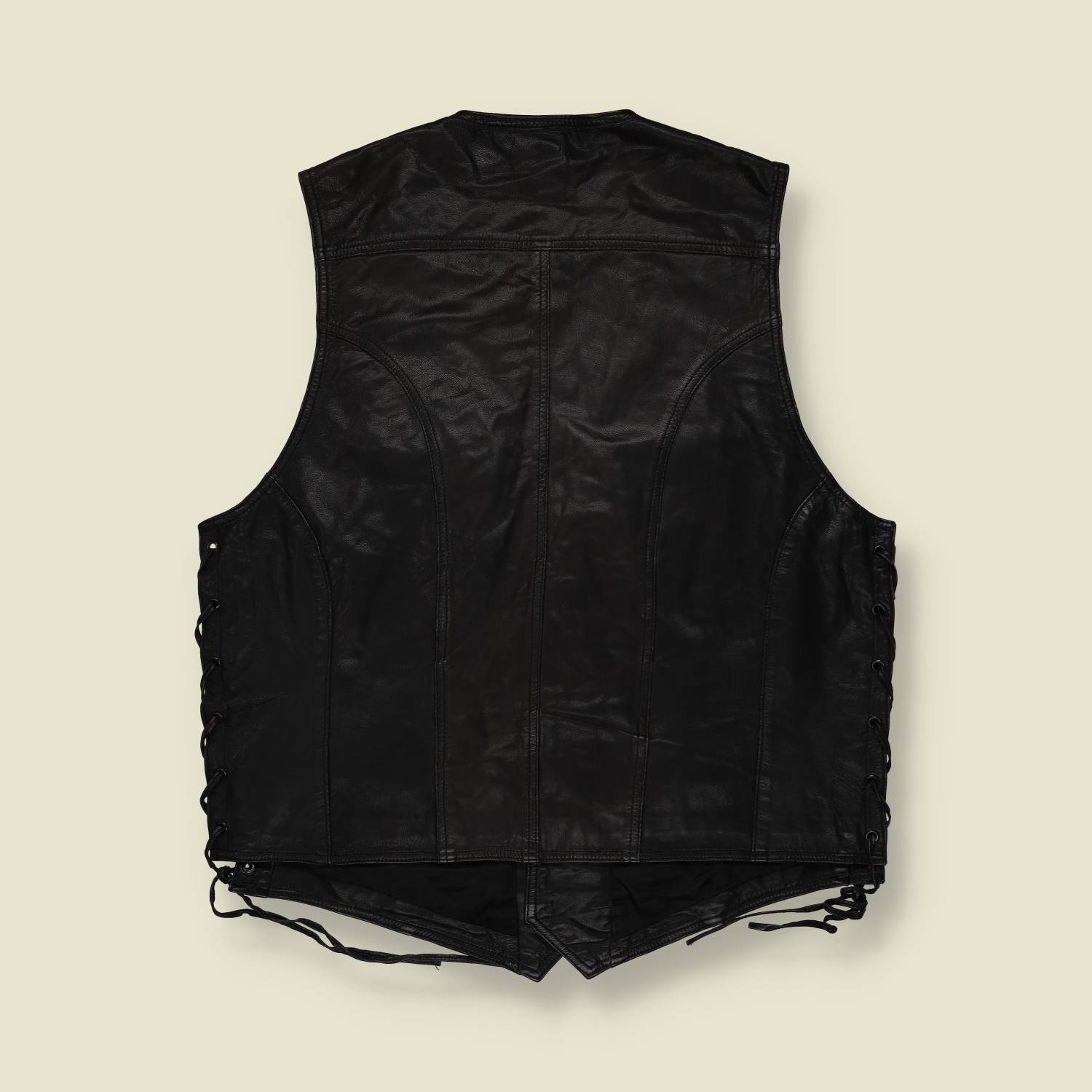 1990s | Leather Biker Vest | Black - XL