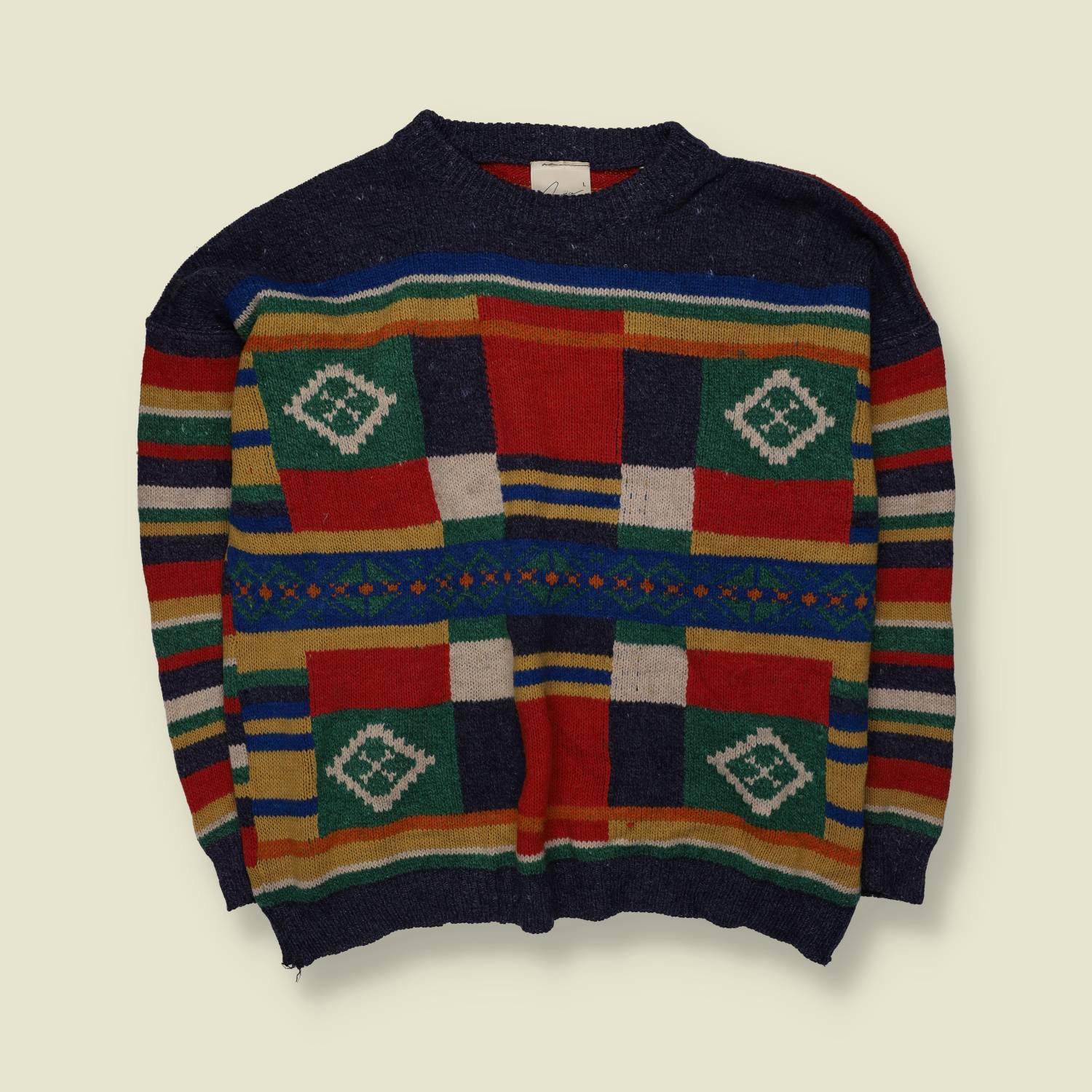 1980s | Invoice | Patterned Knit Jumper | Multi Colour -XXXL