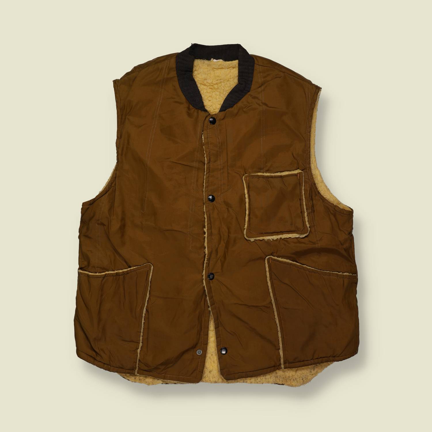 1960s | Utility Brand Unknown | Sherpa-Lined Gilet | Brown – L