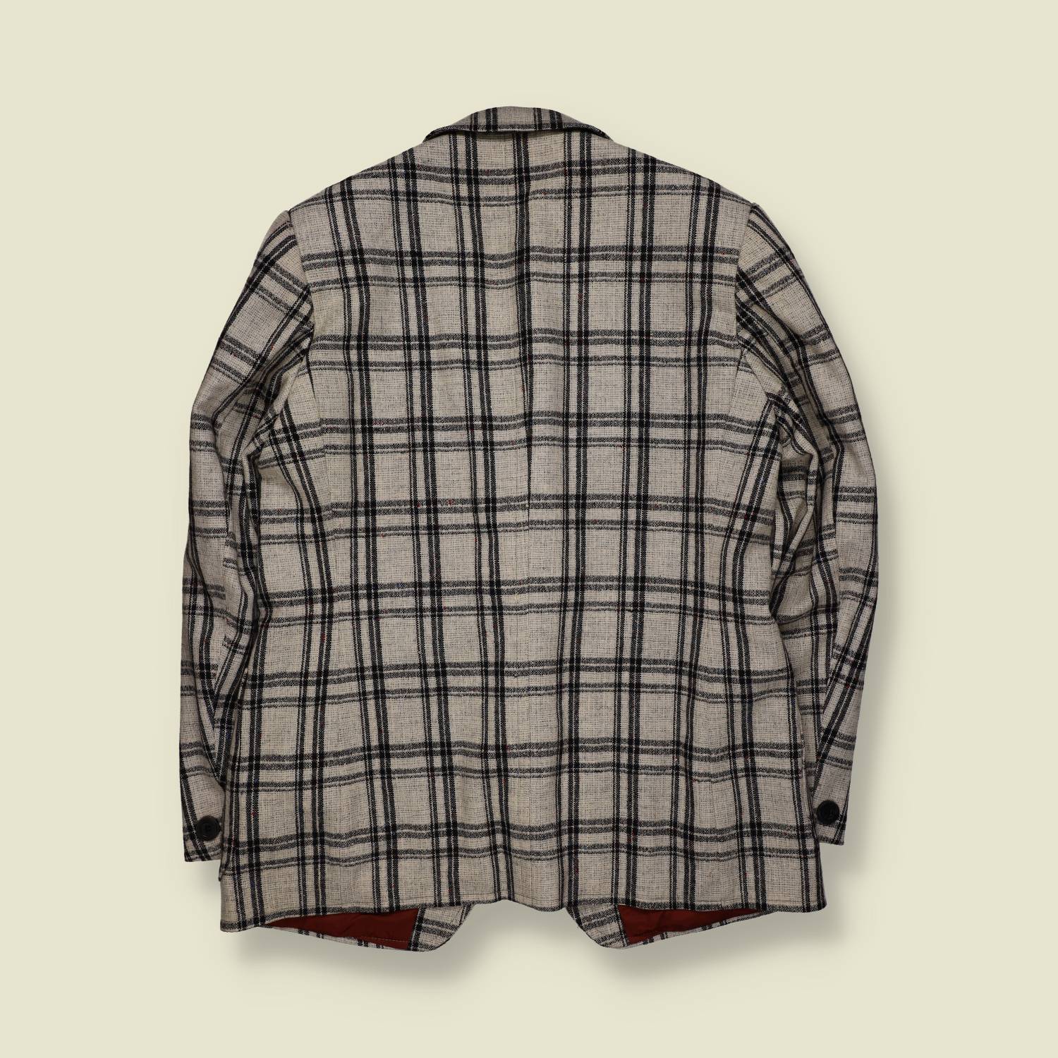 1970s | Tailored Blazer | Cream & Black Plaid - S