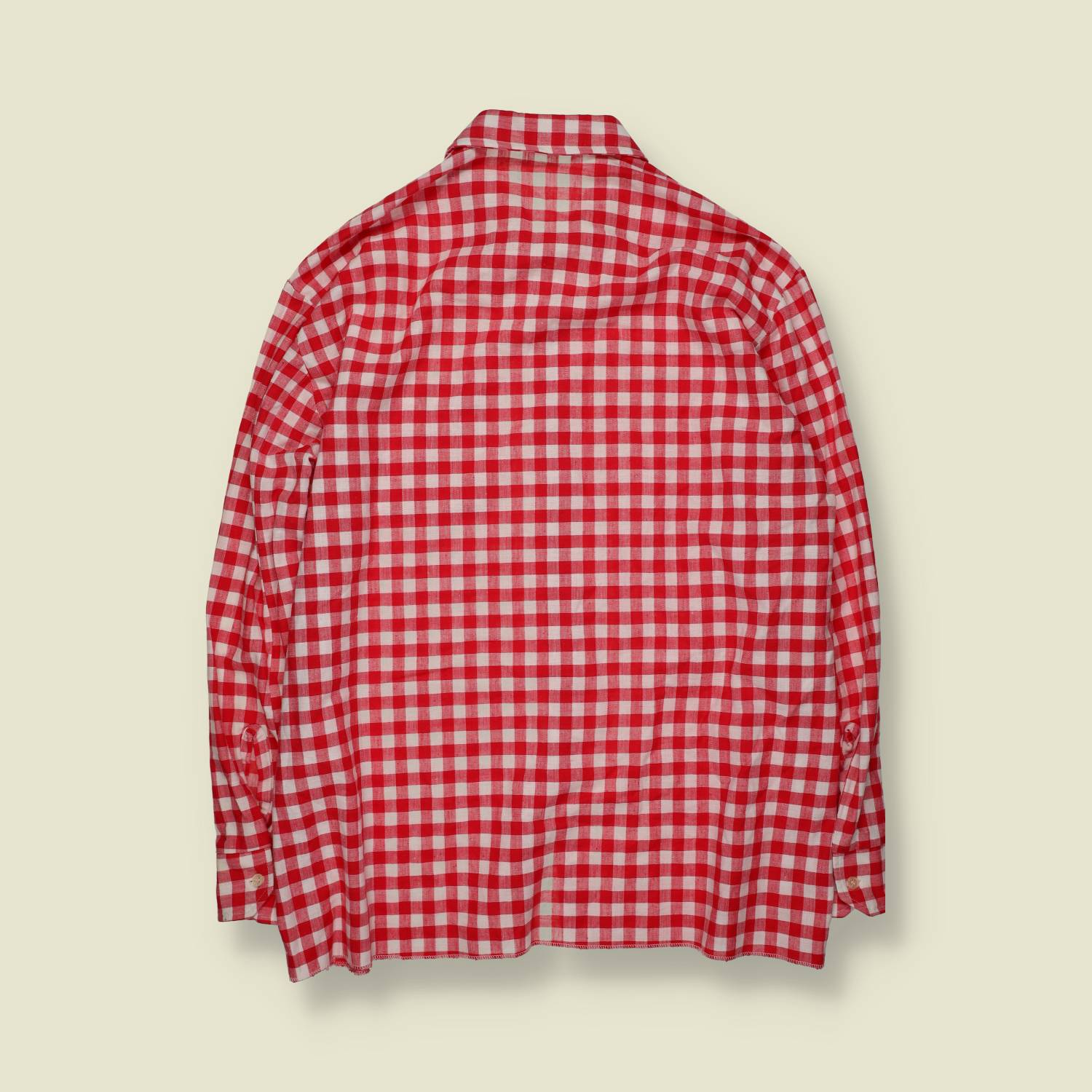 1970s | Long Sleeve Shirt | Red & White Gingham Check - XXL