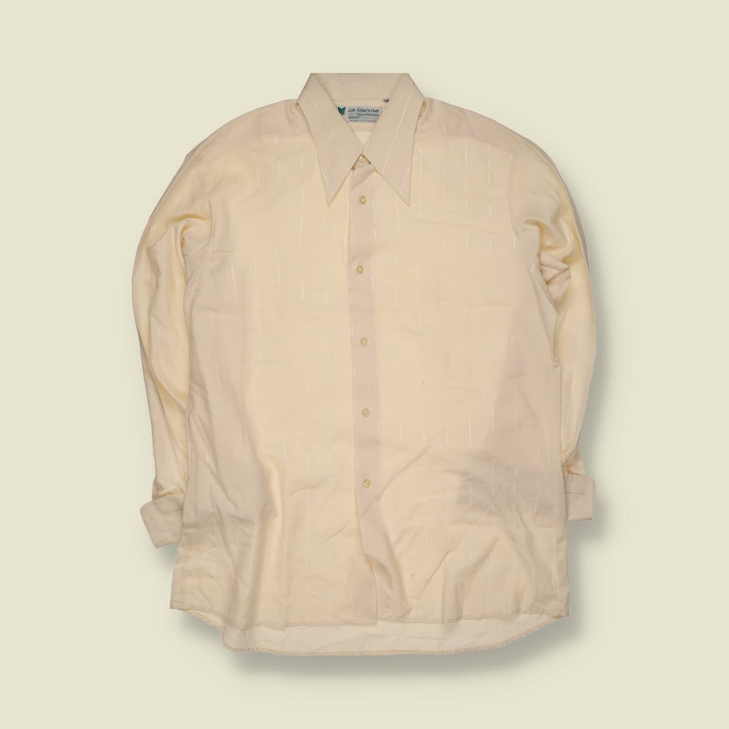 1970s | Made In France | Formal Shirt | Cream Subtle Stripe - XL