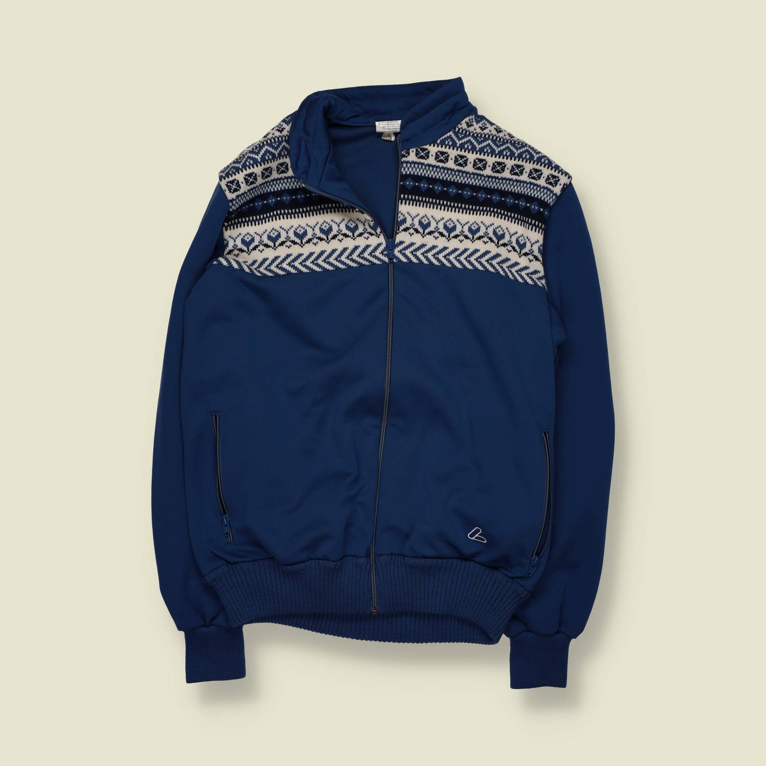 1970s | Track Top | Blue With Nordic Knit Panel - S
