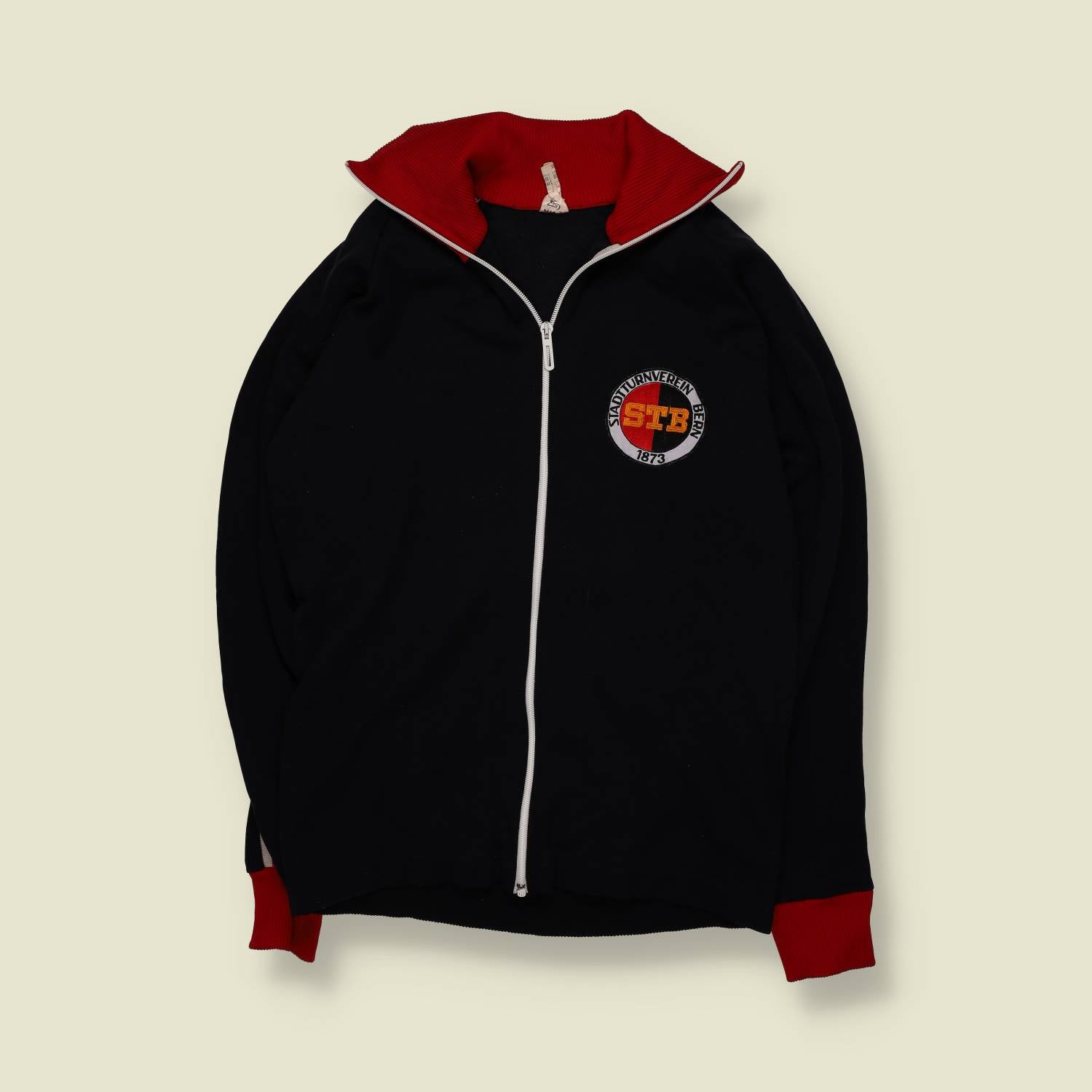 1970s | Poly Track Top | STB Bern Embroidered Crest | Navy & Red - S