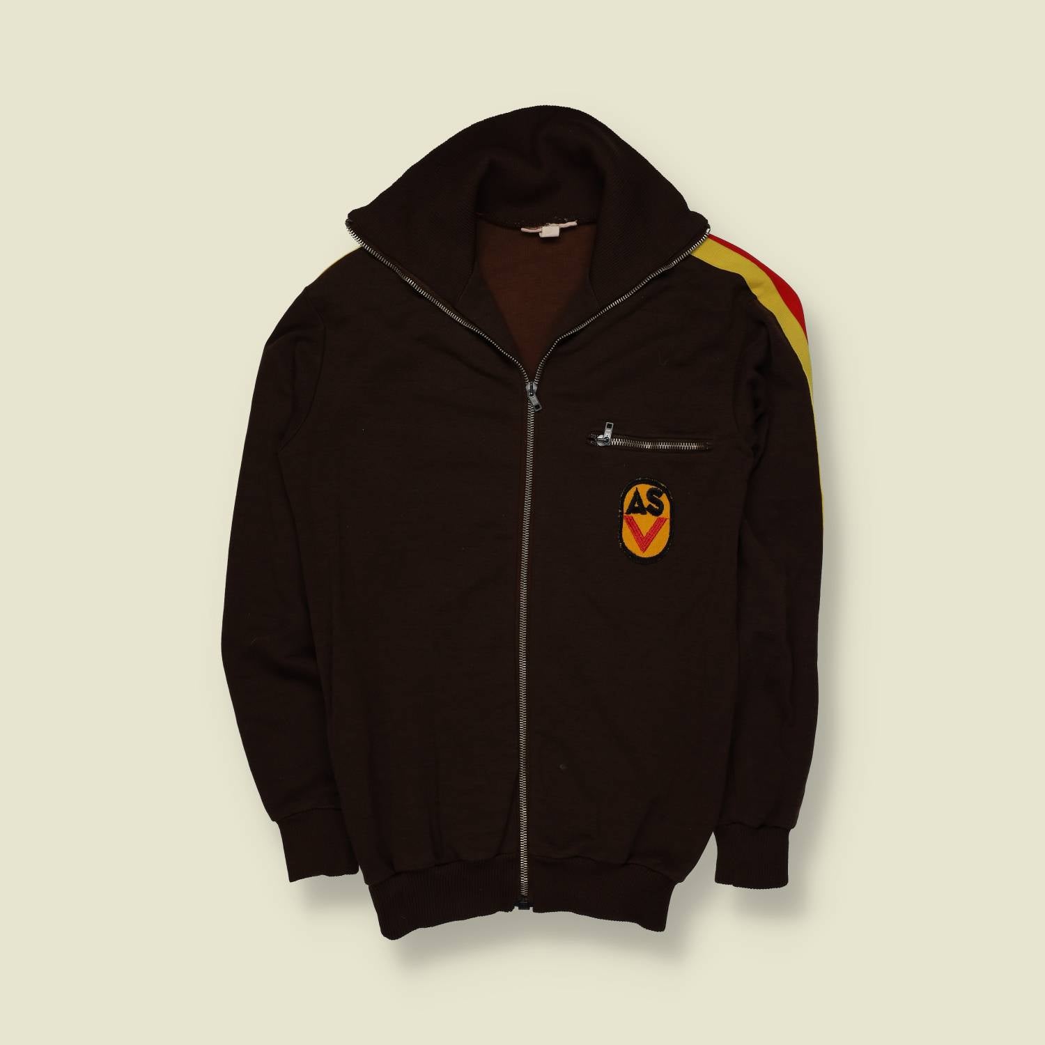 1970s | European Club Track Top | Polyester | Brown With Stripe Detail - XXS