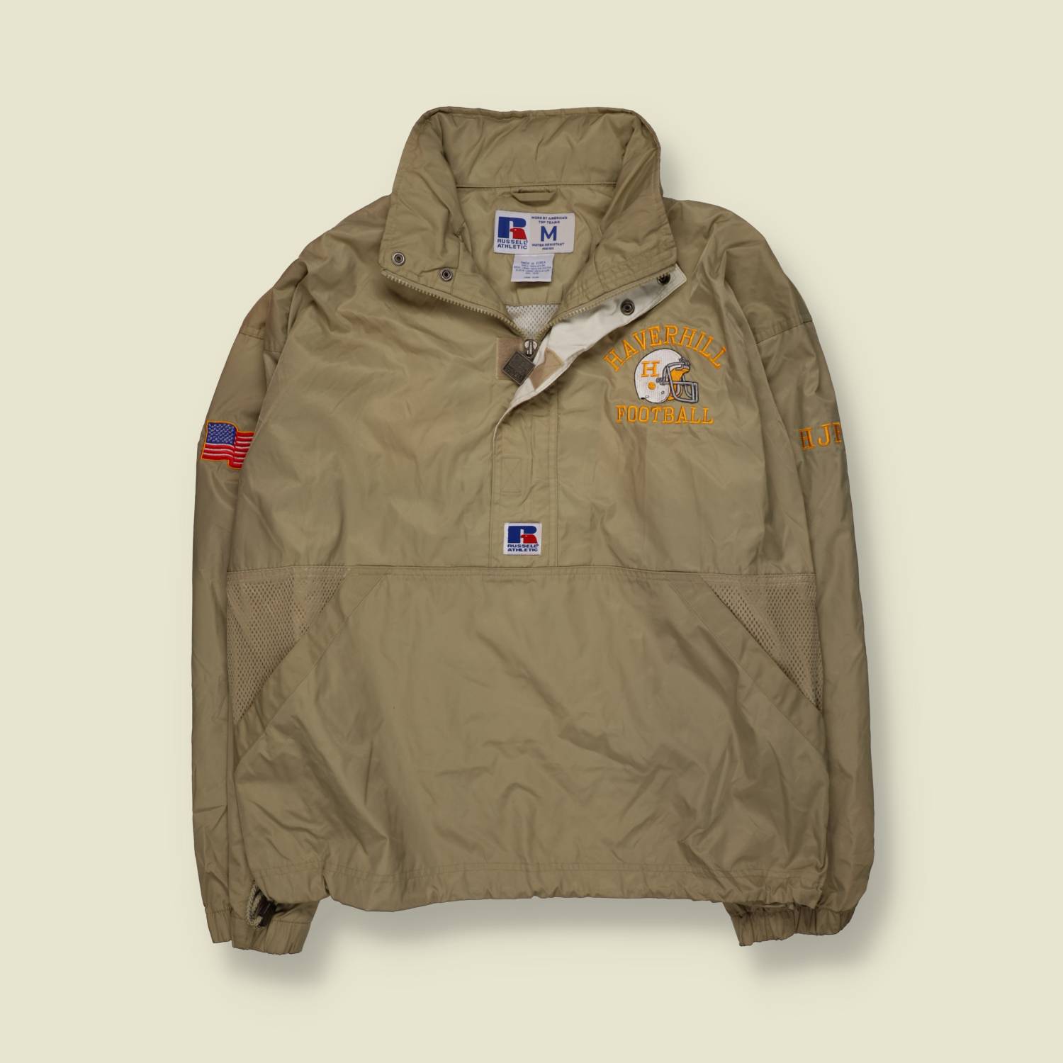 Early 1980s | Russell Athletic | Football Windbreaker | Khaki – XXL