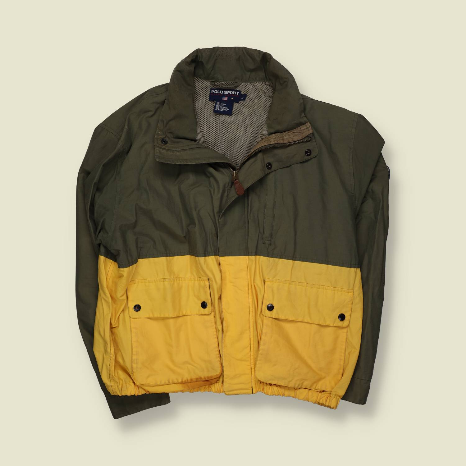 1990s | Polo Sport Ralph Lauren | Colour Block Field Jacket – Olive & Yellow - XL