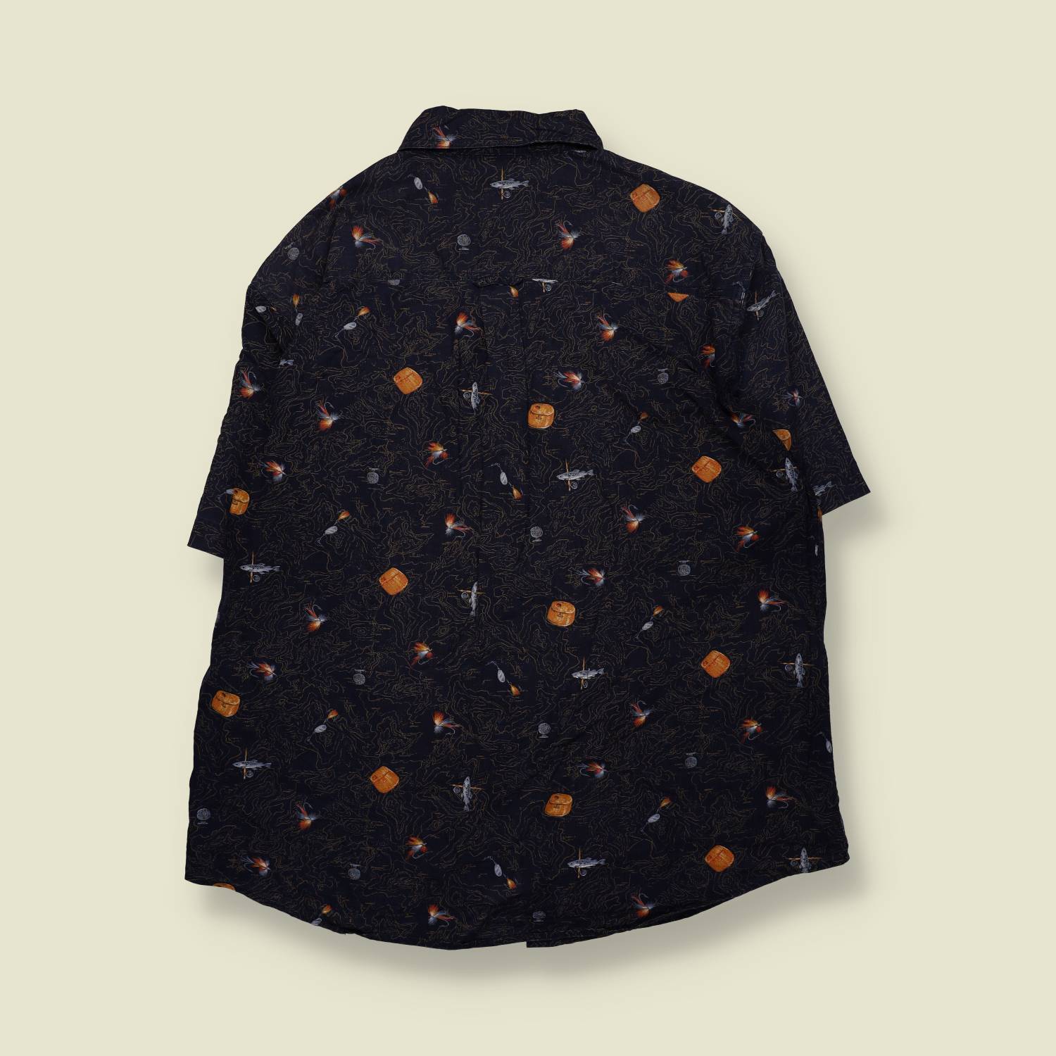 1990s–2000s | Woolrich | Fishing Lure Print Shirt – Navy - XXL