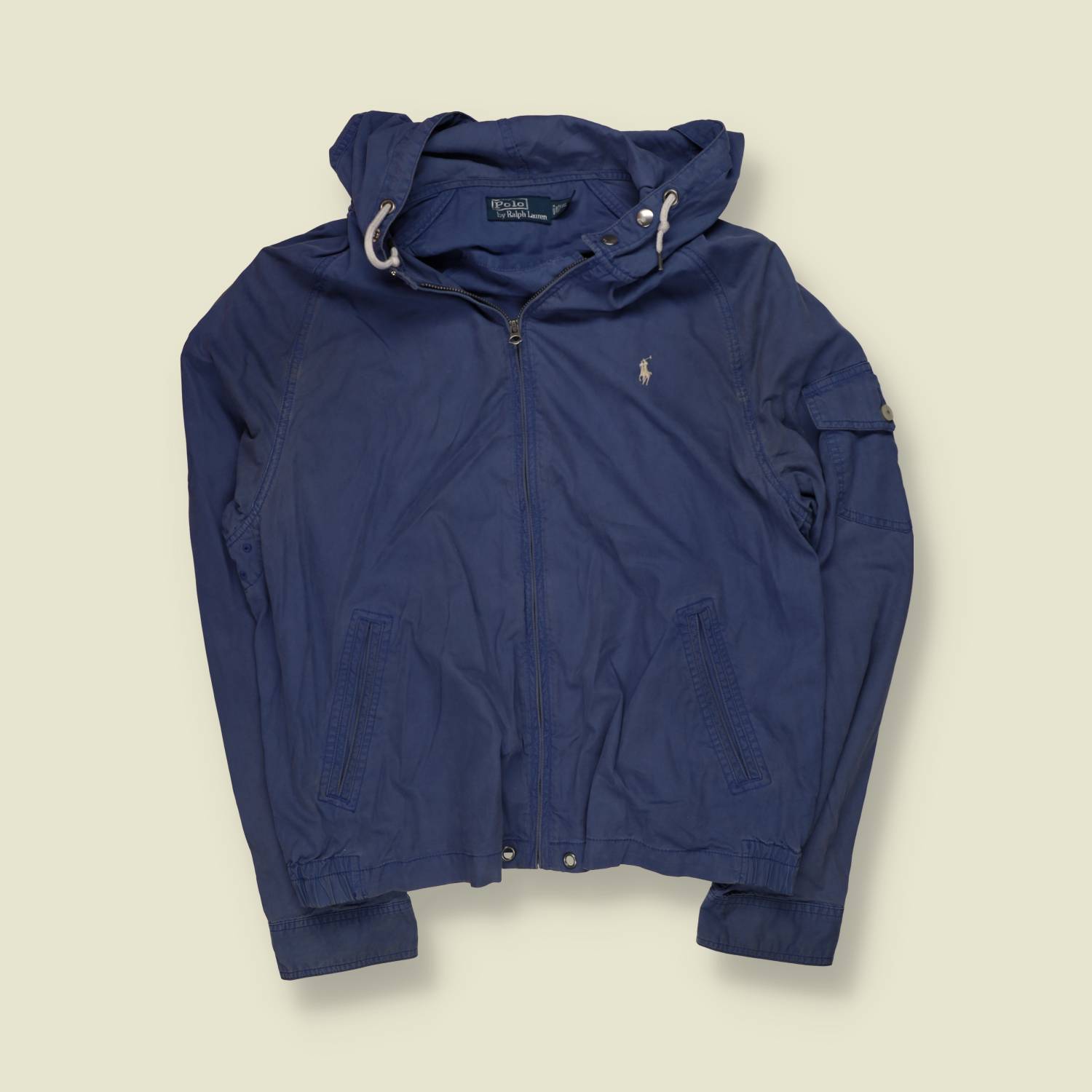 1990s | Polo Ralph Lauren | Hooded Bomber Jacket | Blue – XL