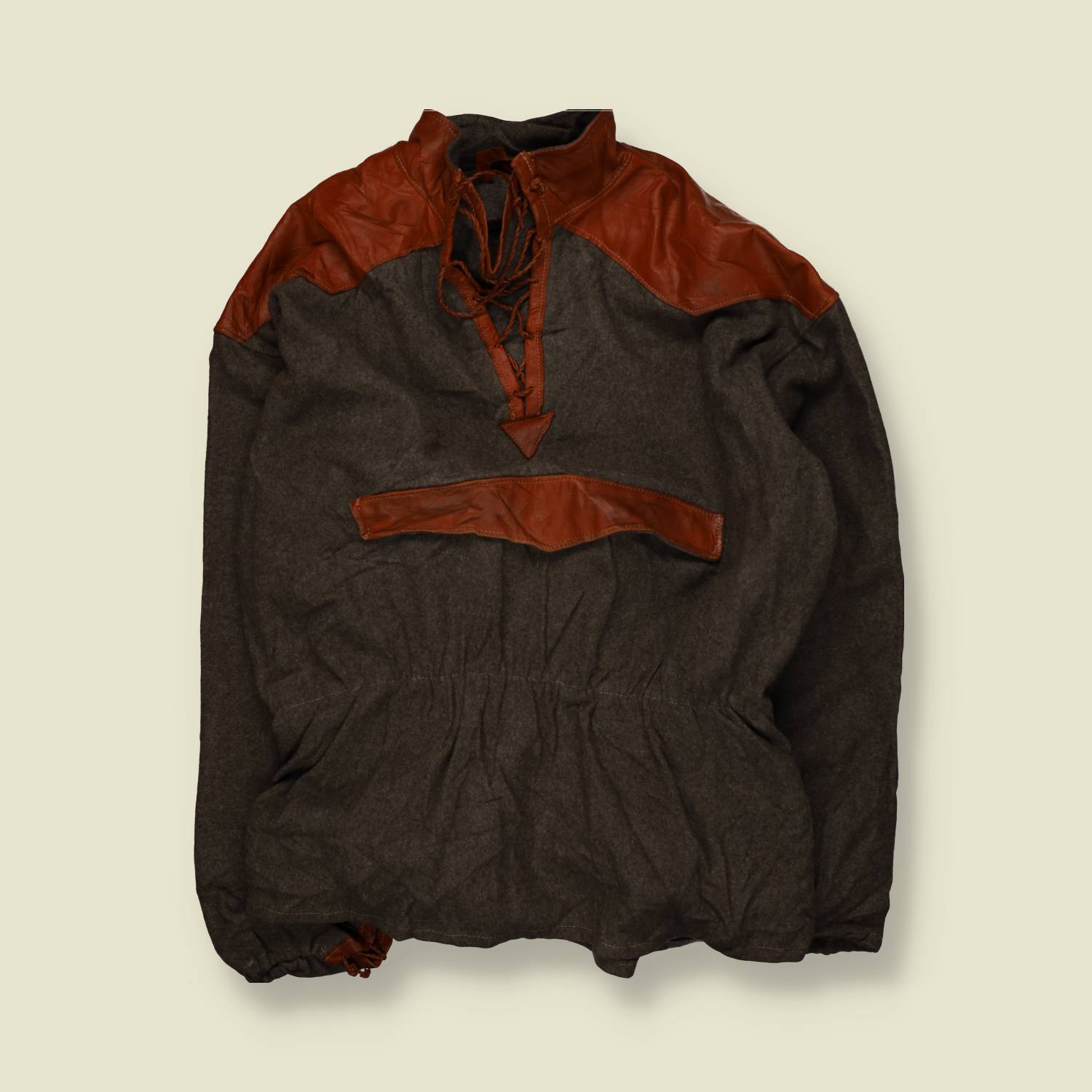 1970s | European | Wool Smock Jacket | Brown With Leather Panels – XXXL