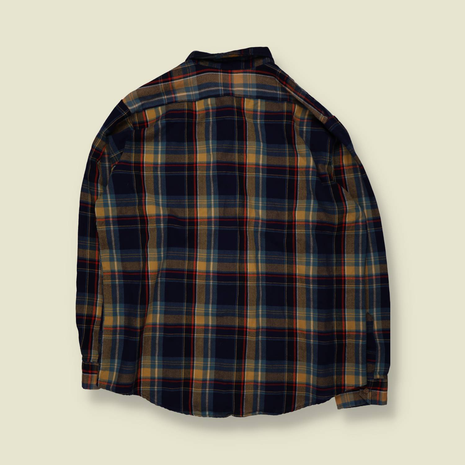 1980s | Sears | Flannel Shirt | Blue And Tan Plaid – XXXL