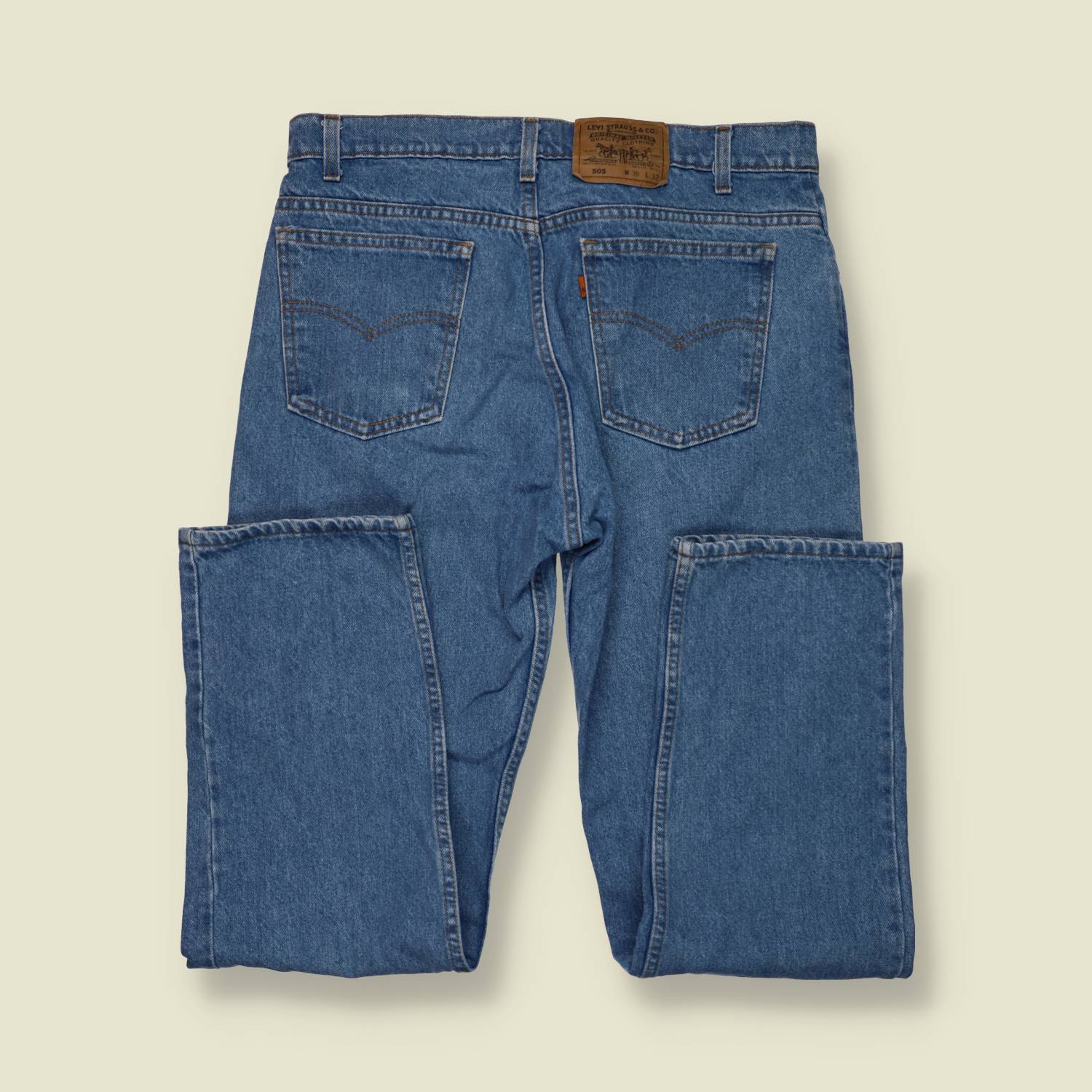 1980s–1990s | Levi’s | 505 Jeans | Light Wash | Orange Tab | Made In USA – w35