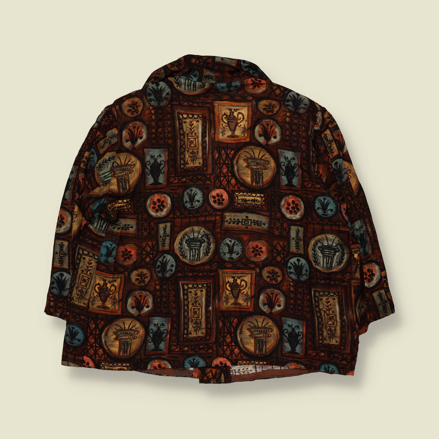 1950s | Printed Blouse | Abstract Motif | Brown – 20