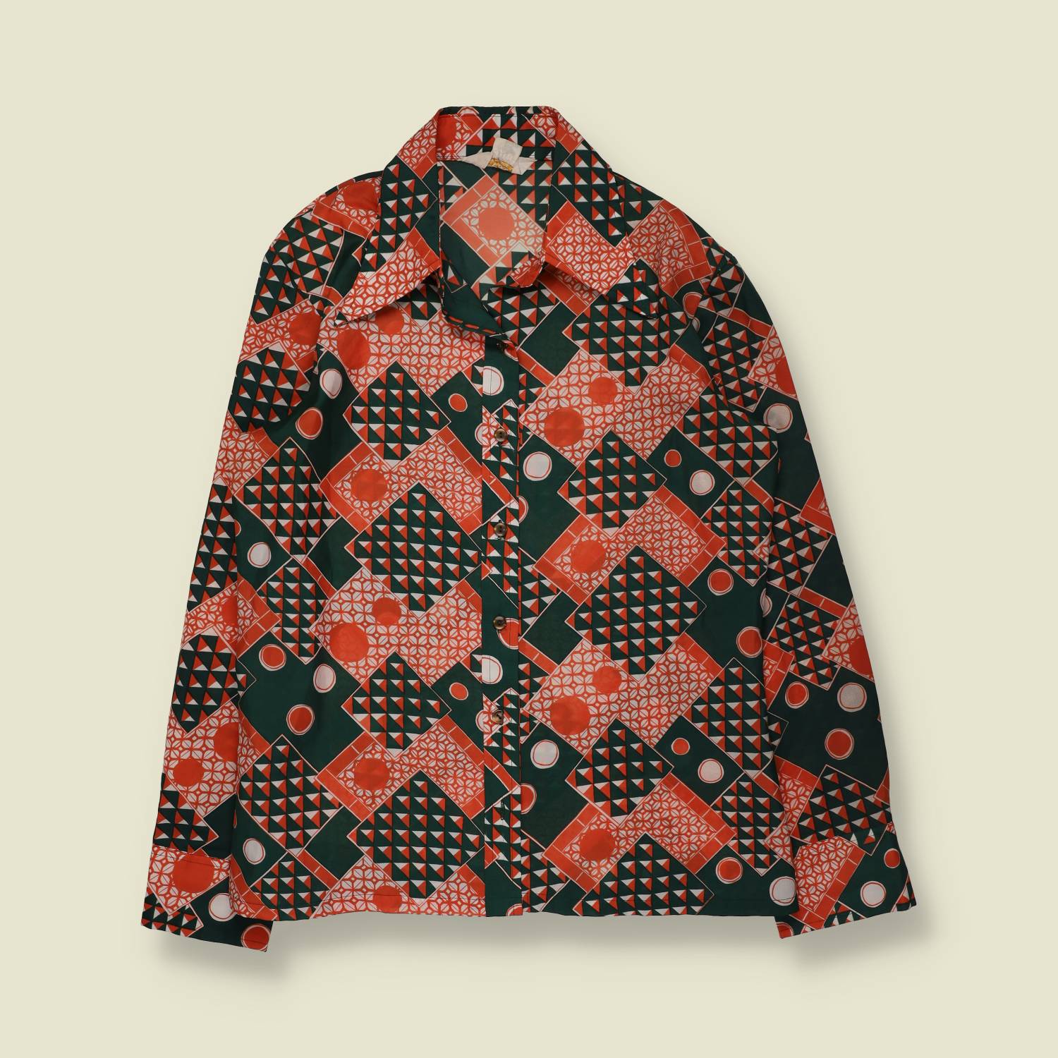1970s | Miss Pigalle | Printed Blouse | Red Green Geometric – 14